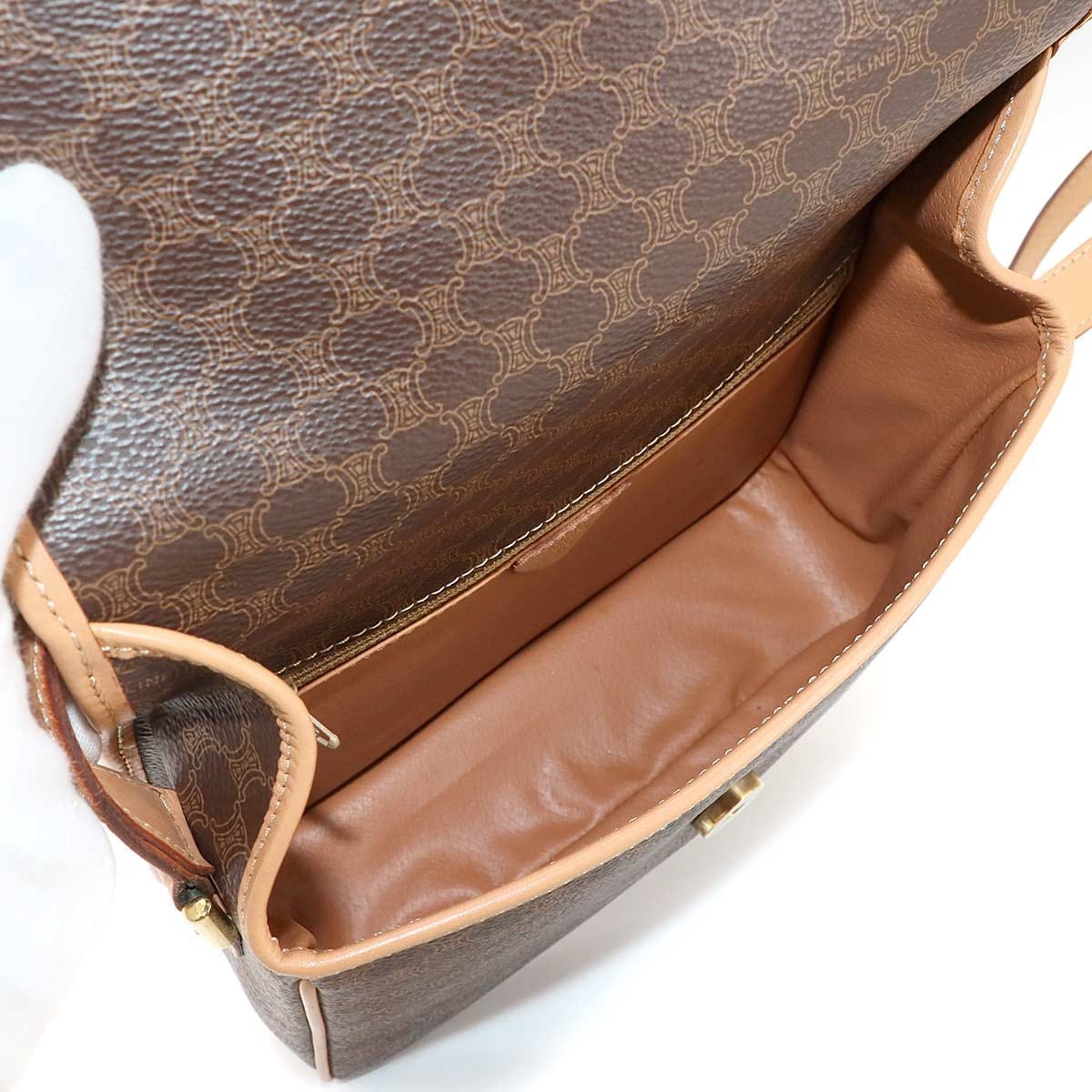 CELINE CELINE Macadam Shoulder Bag PVC Leather Brown Circle Logos Vintage 90299843