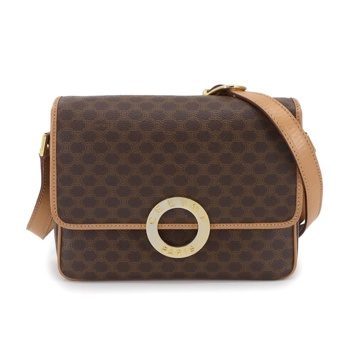 CELINE CELINE Macadam Shoulder Bag PVC Leather Brown Circle Logos Vintage 90299843