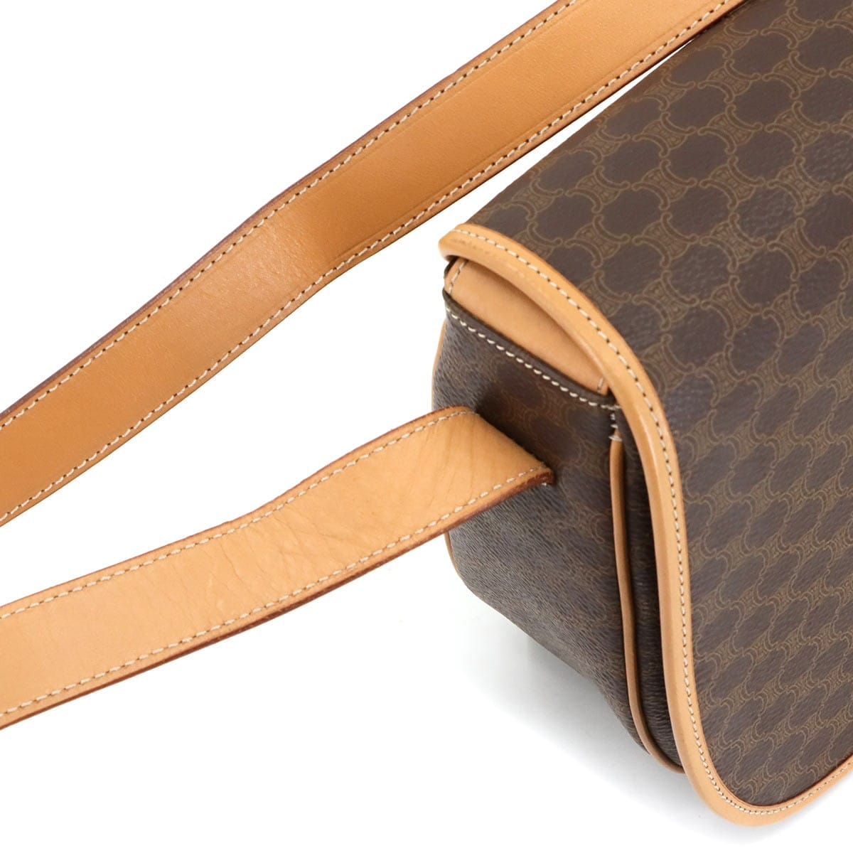 CELINE CELINE Macadam Shoulder Bag Leather PVC Brown Vintage Purse 90303011