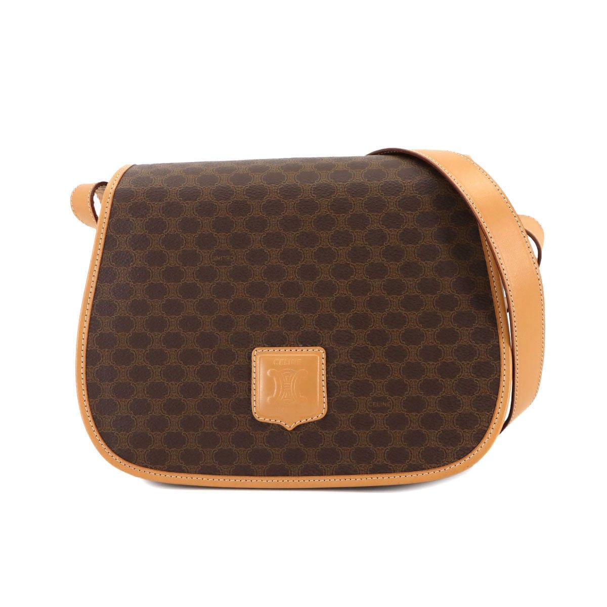 CELINE CELINE Macadam Shoulder Bag Leather PVC Brown Vintage Purse 90303011