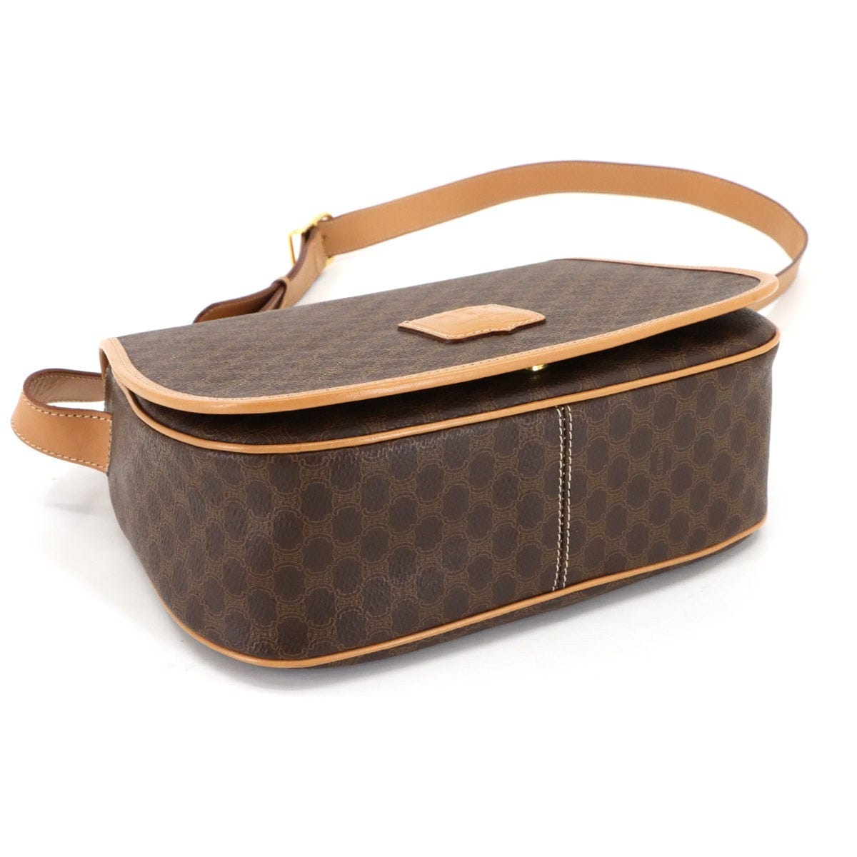 CELINE CELINE Macadam Shoulder Bag Leather PVC Brown Vintage Purse 90303011