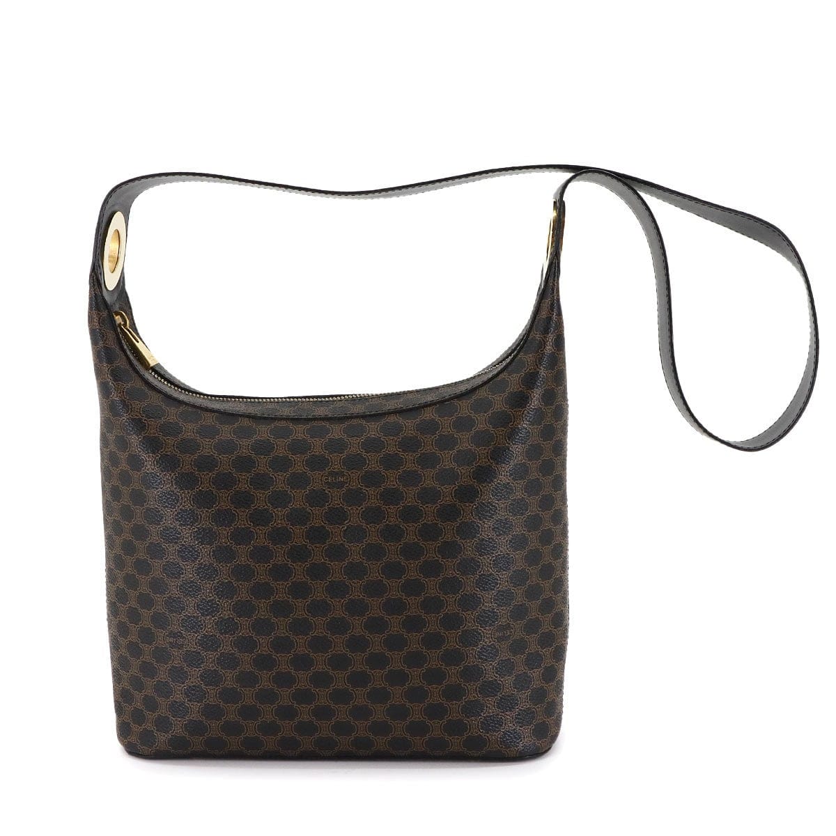 CELINE CELINE Macadam Shoulder Bag PVC Leather Black Brown Vintage Purse 90301217