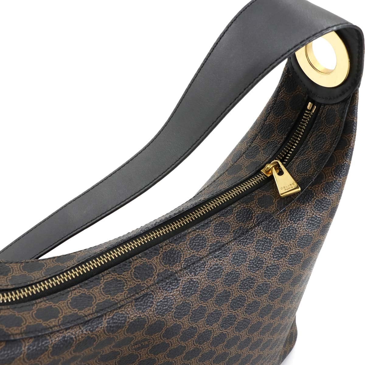 CELINE CELINE Macadam Shoulder Bag PVC Leather Black Brown Vintage Purse 90301217