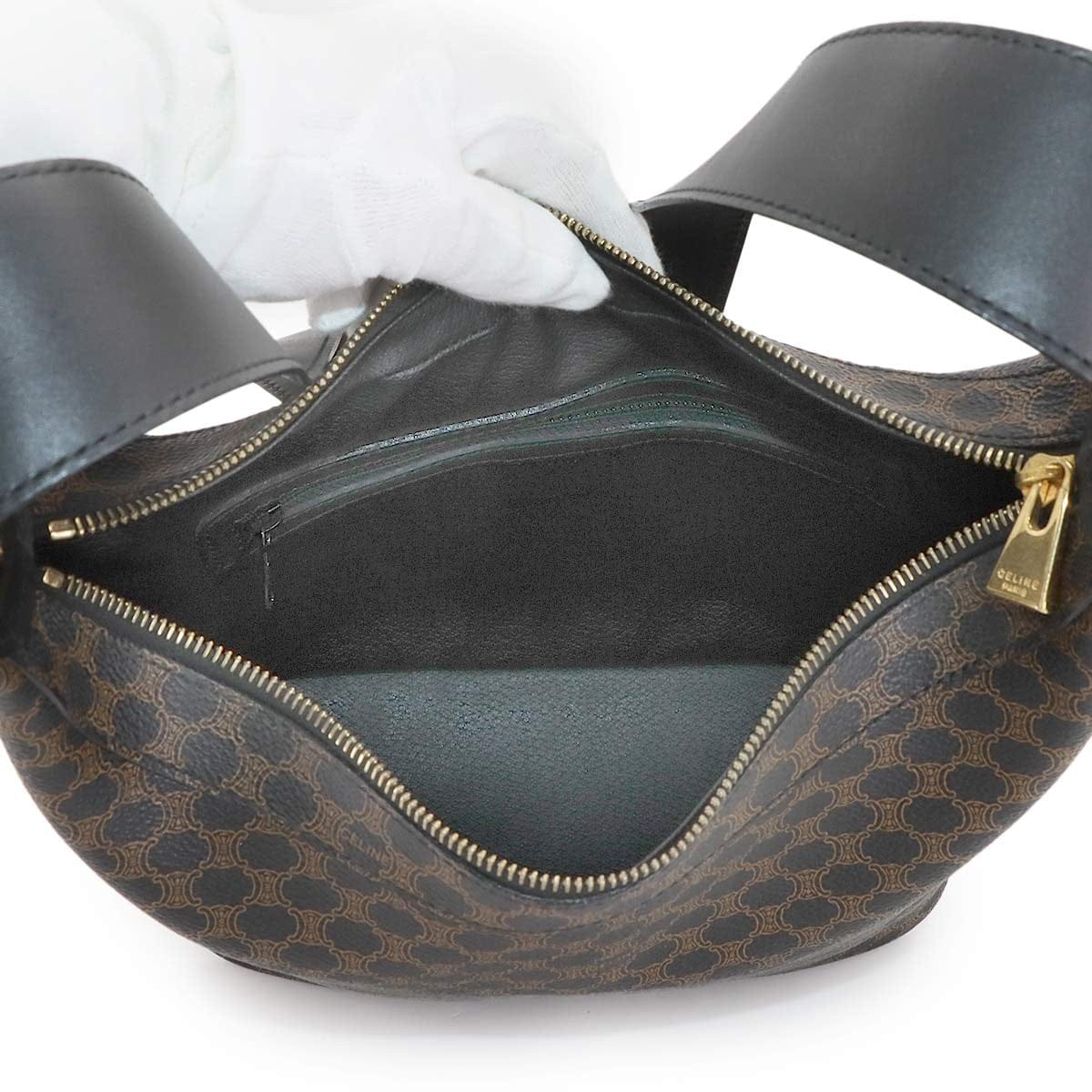 CELINE CELINE Macadam Shoulder Bag PVC Leather Black Brown Vintage Purse 90301217