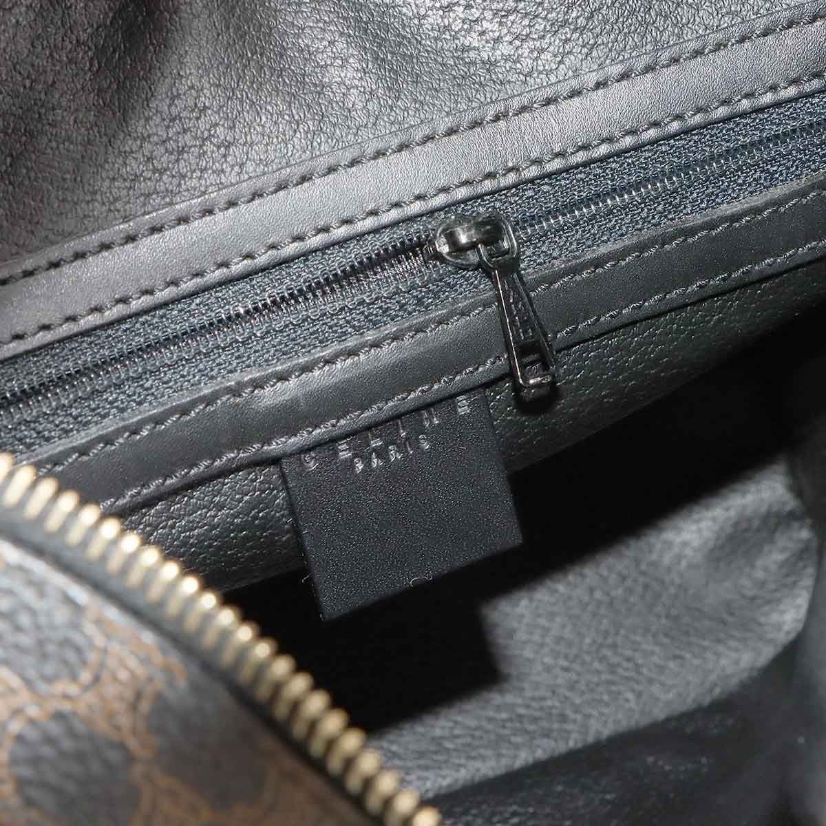 CELINE CELINE Macadam Shoulder Bag PVC Leather Black Brown Vintage Purse 90301217
