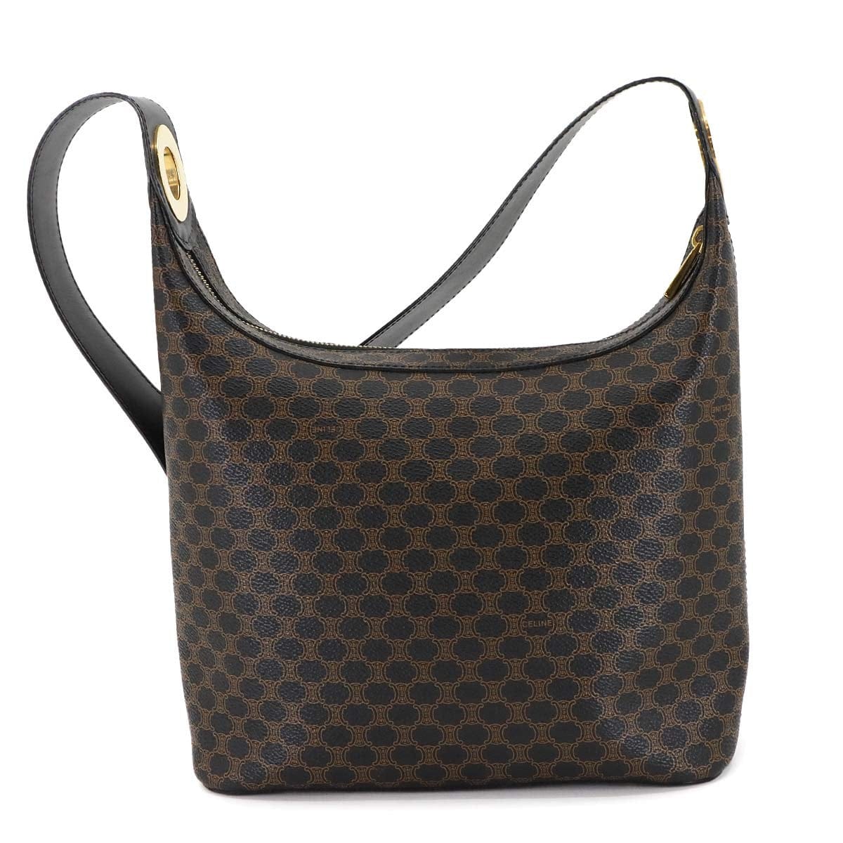 CELINE CELINE Macadam Shoulder Bag PVC Leather Black Brown Vintage Purse 90301217