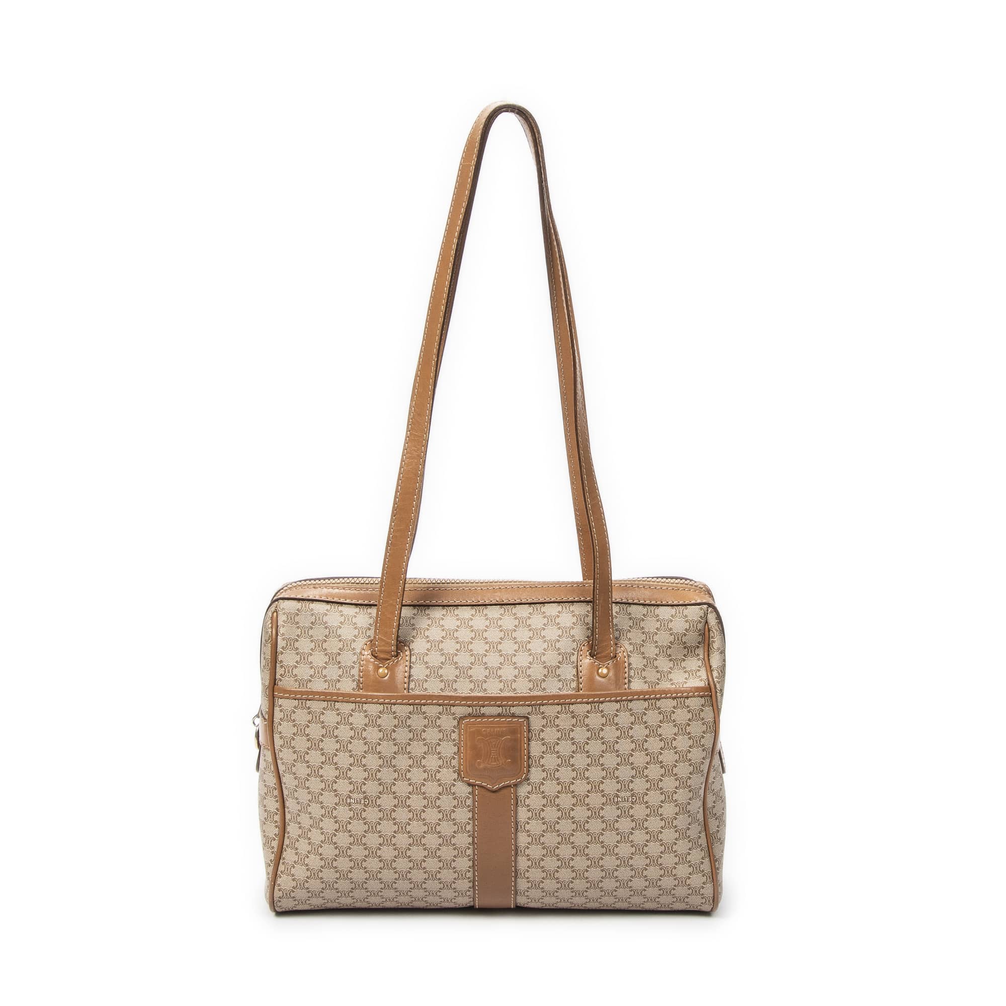 Celine Celine Beige Coated Canvas Shoulder Boston ABC7460
