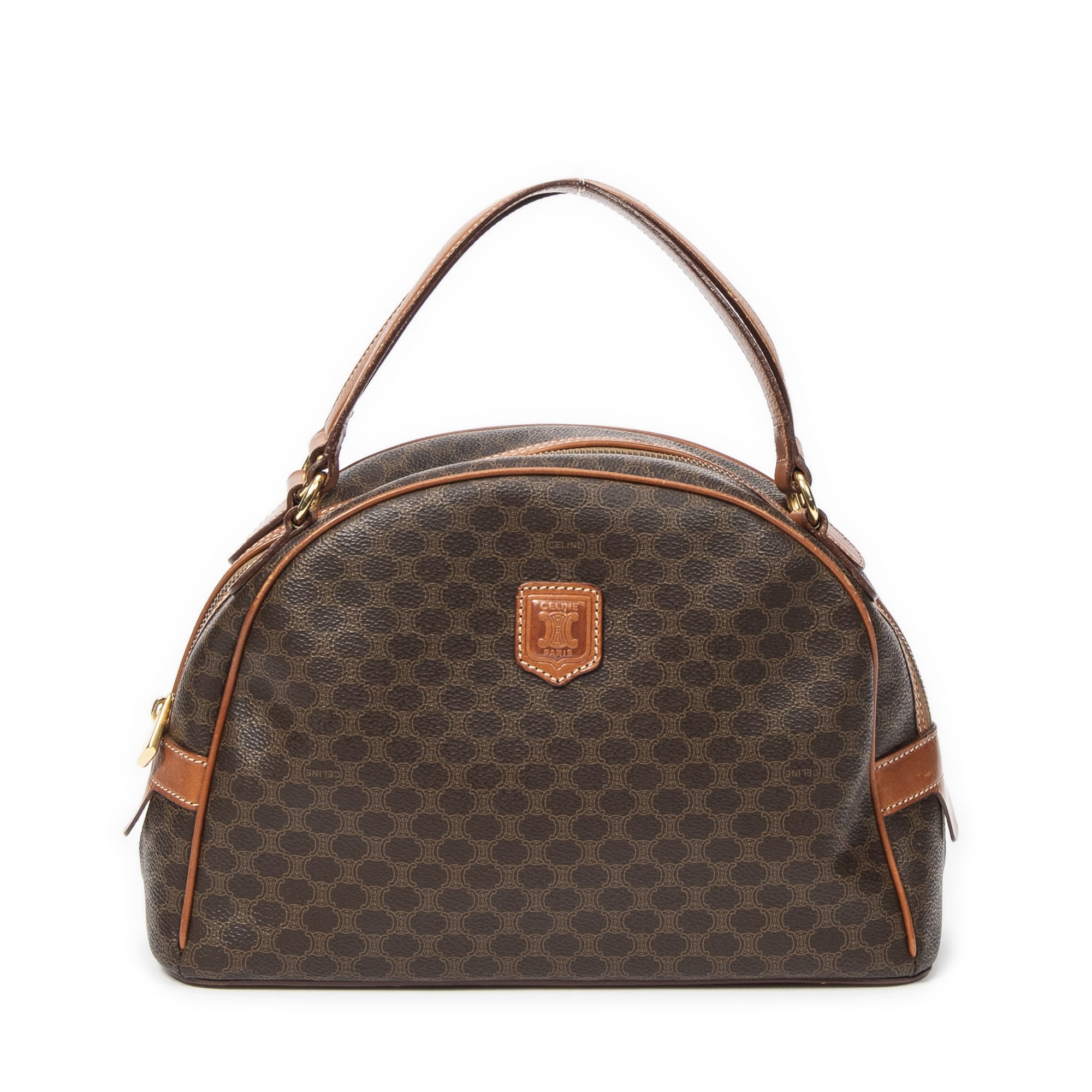 Celine Celine Brown Coated Canvas Dome Top Handle ABC0349