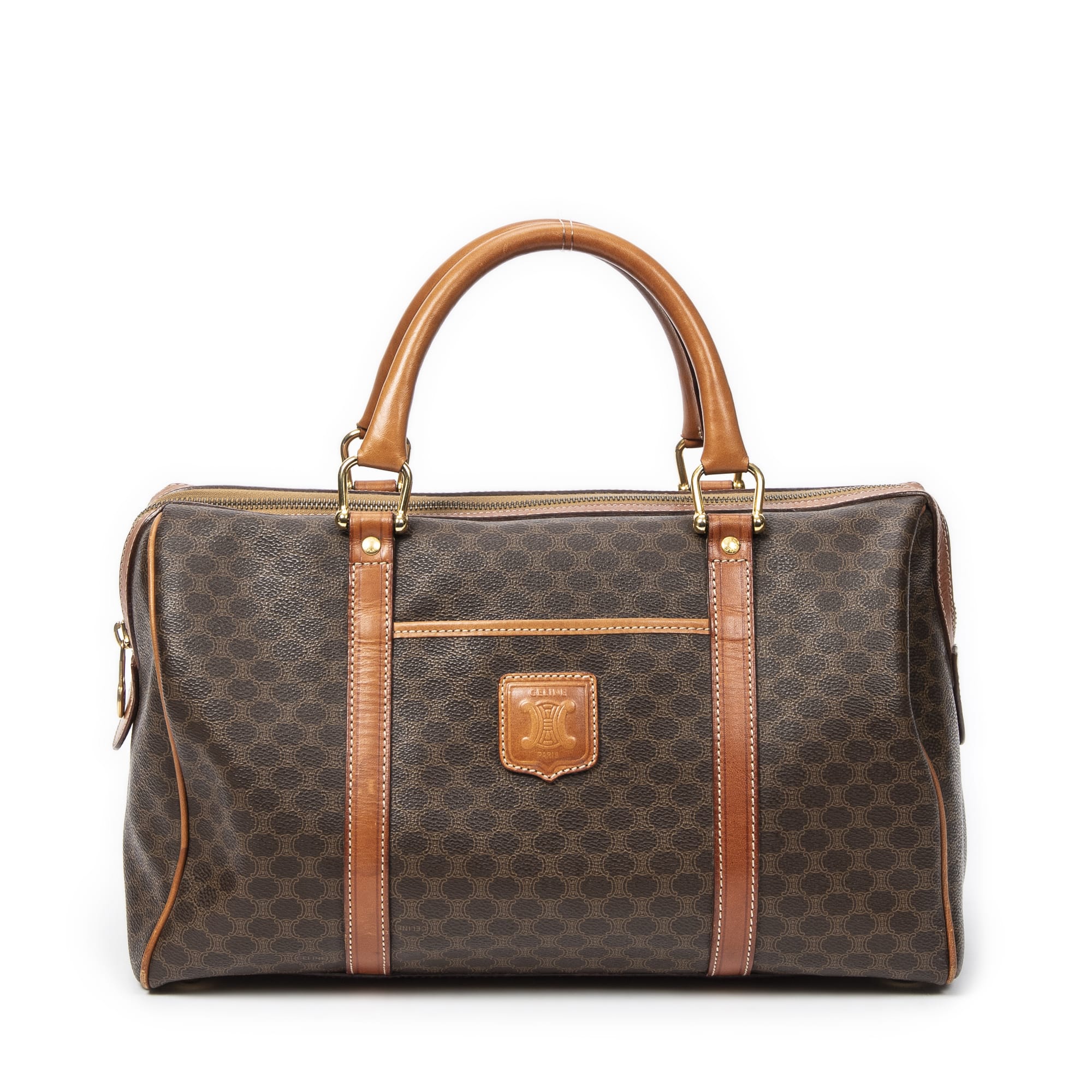 Celine Celine Brown Coated Canvas Vintage Medium Boston ABC0225