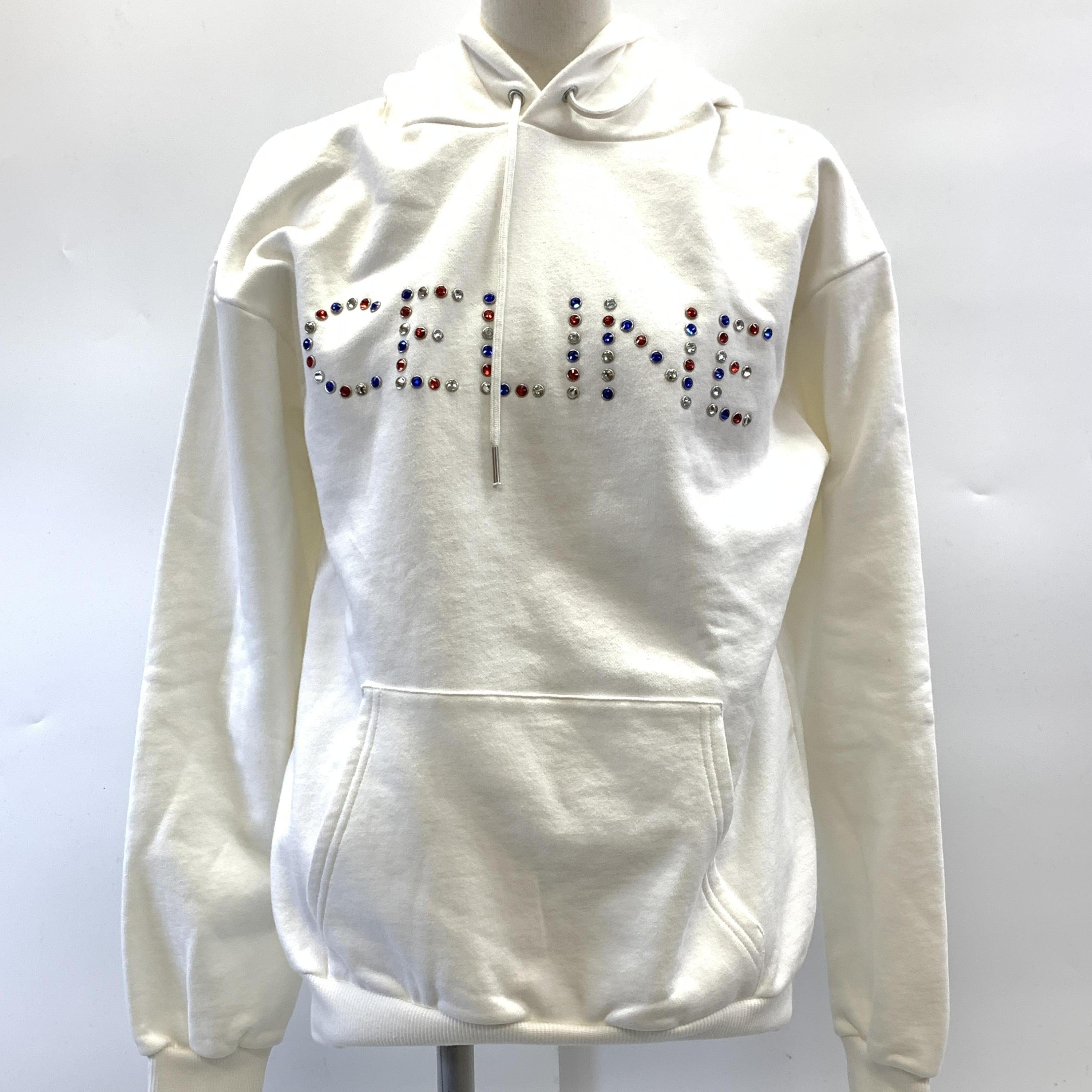 Celine Celine Rhinestone Logo White Pullover Hoodie, Cotton, Size: XS, fit S-M C327452