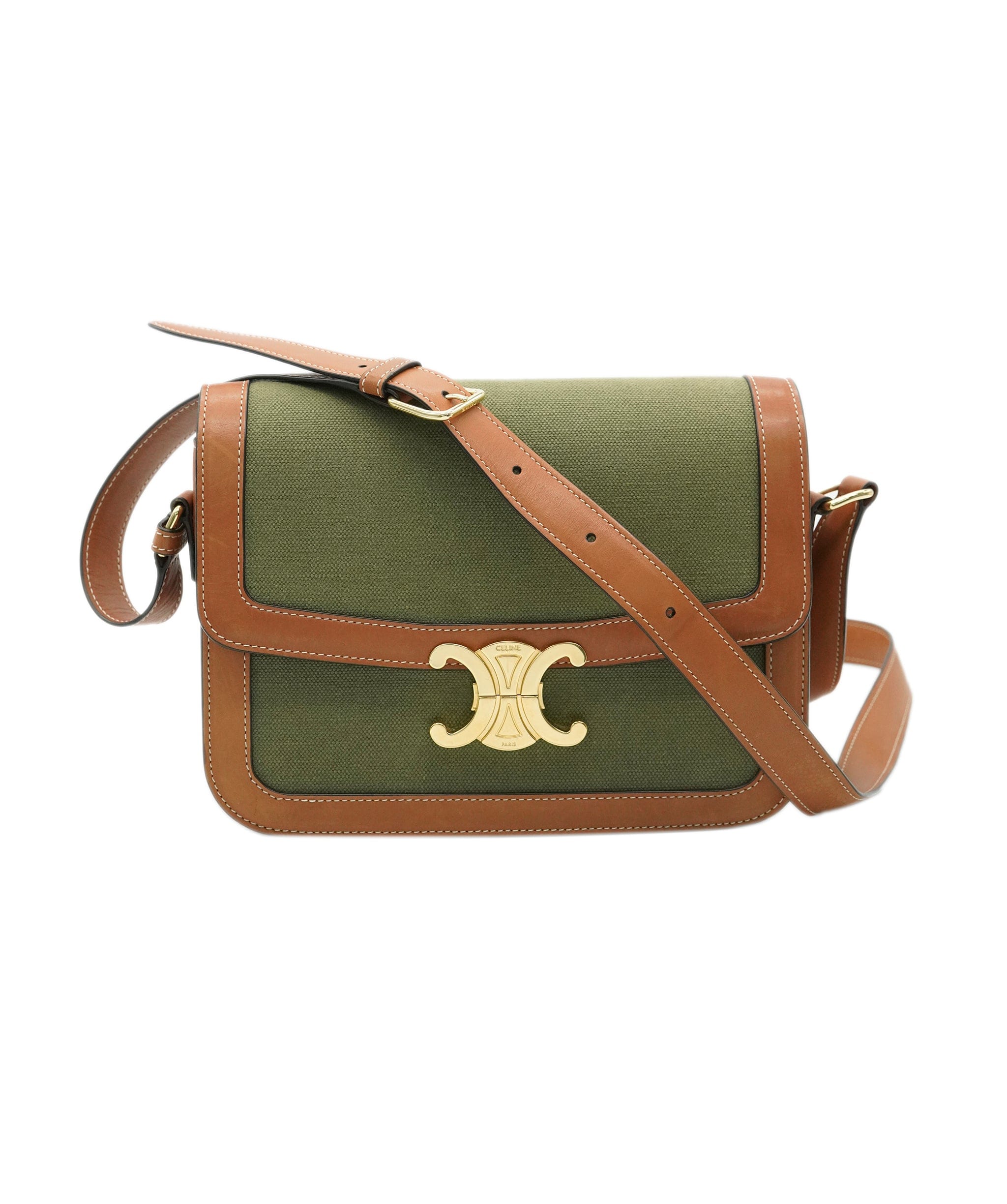 Celine Celine Triomphe Khaki and Tan Crossbody Bag - Current Season - ALL0772