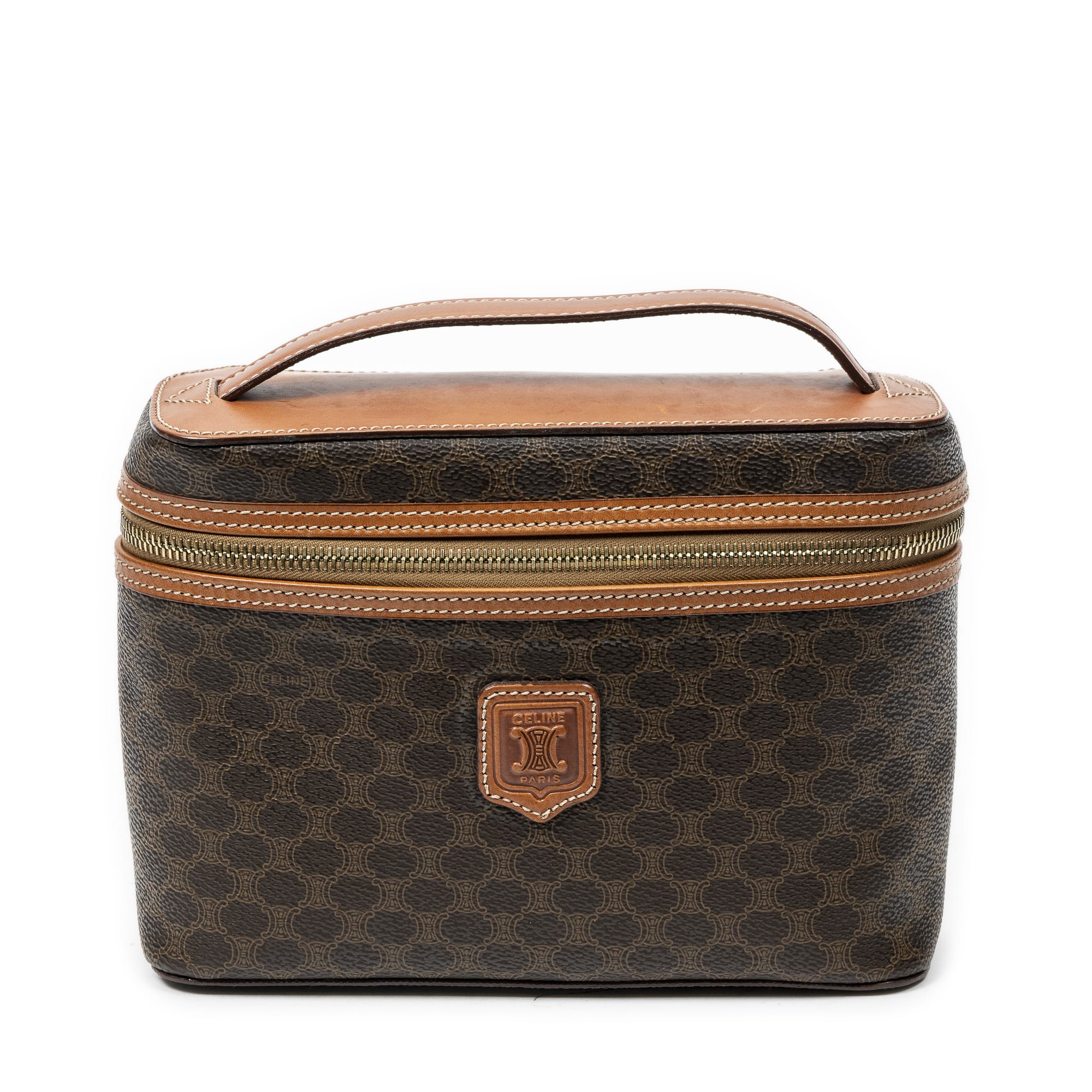 Celine Celine Brown Coated Canvas Top Handle Toiletry Pouch ABC2927