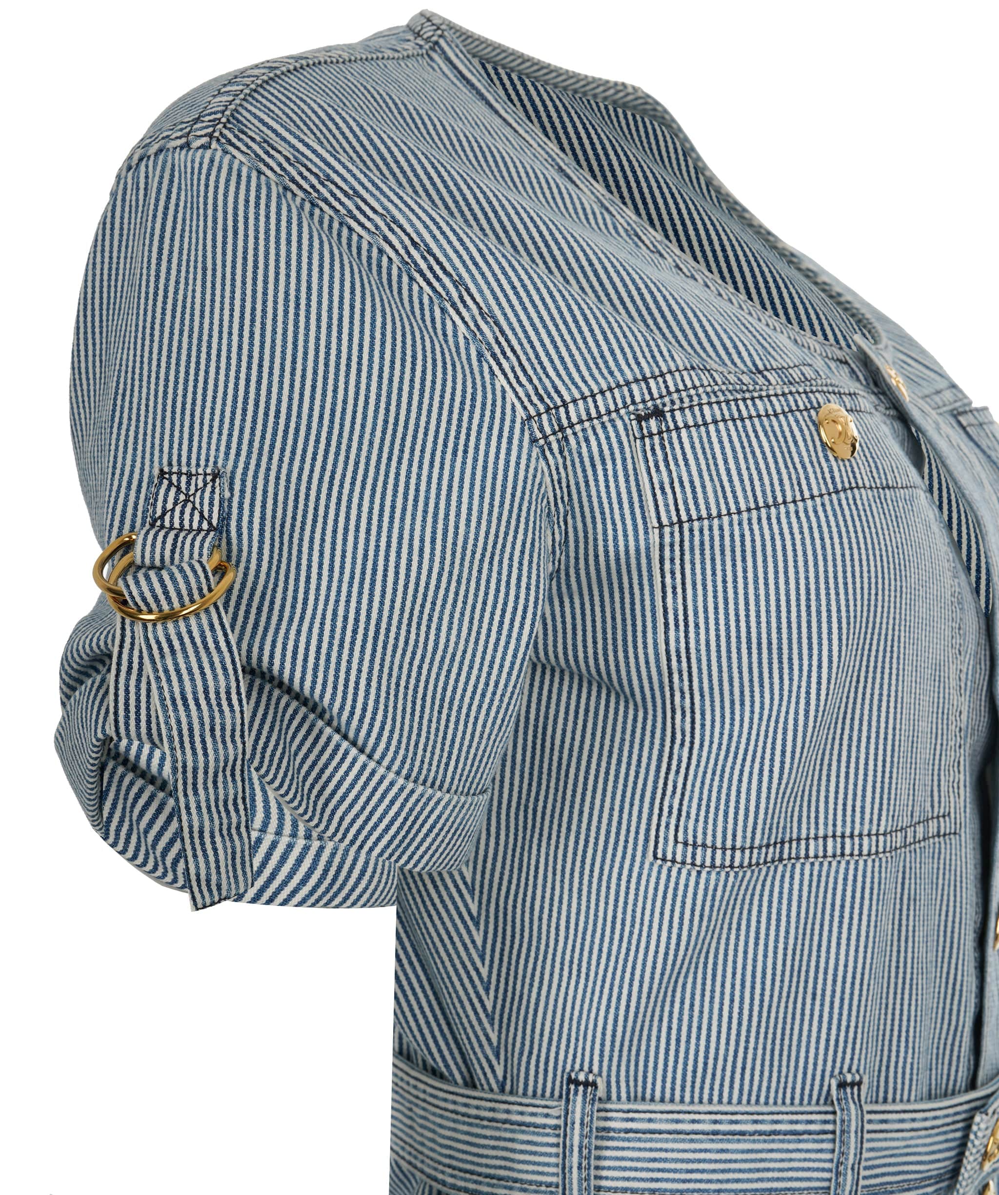 Celine Celine Blue & White Striped Triomphe Button Utility Short Dress ALC2173