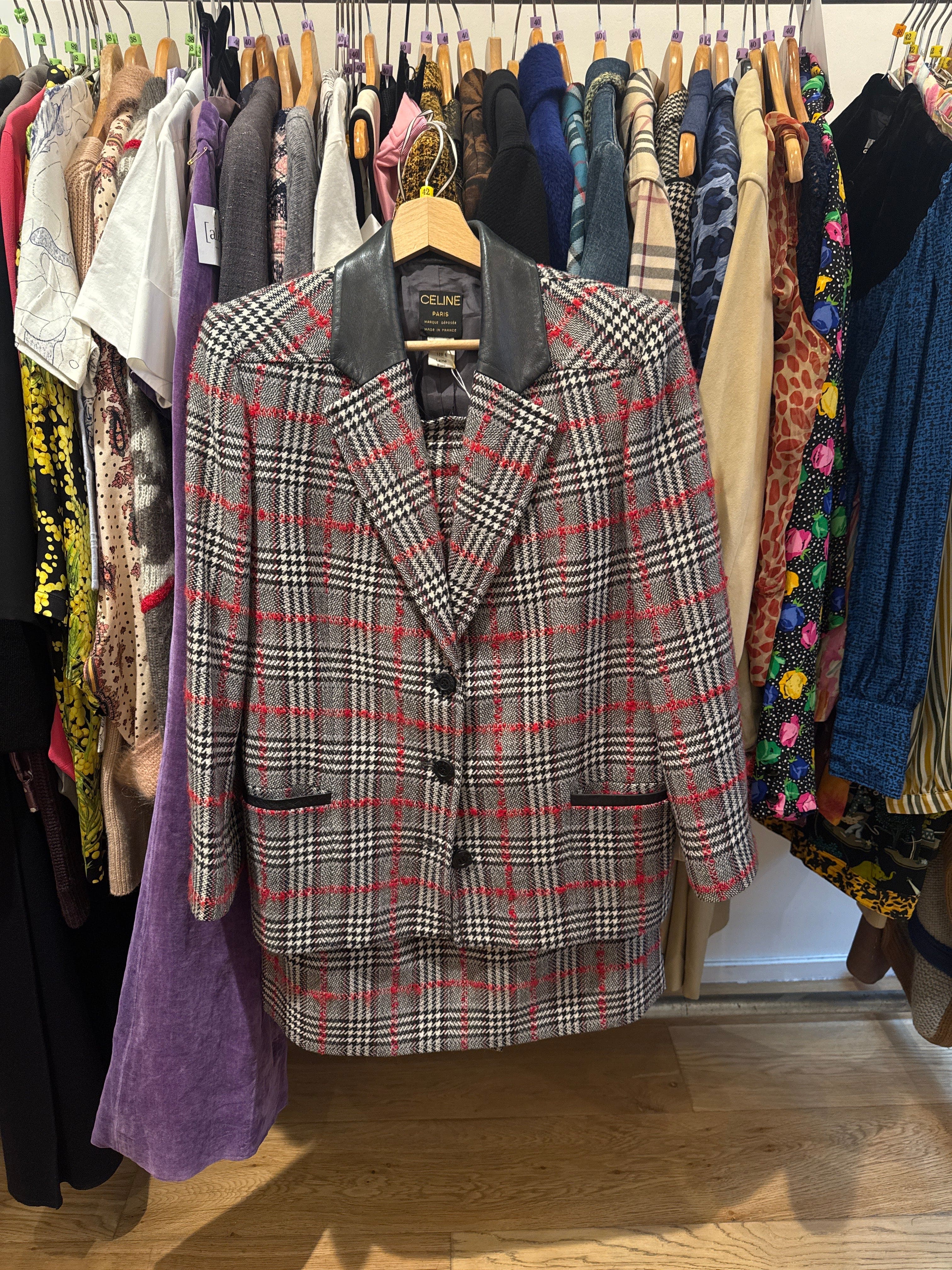 Celine Celine Leather collar and checked jacket AGC2339