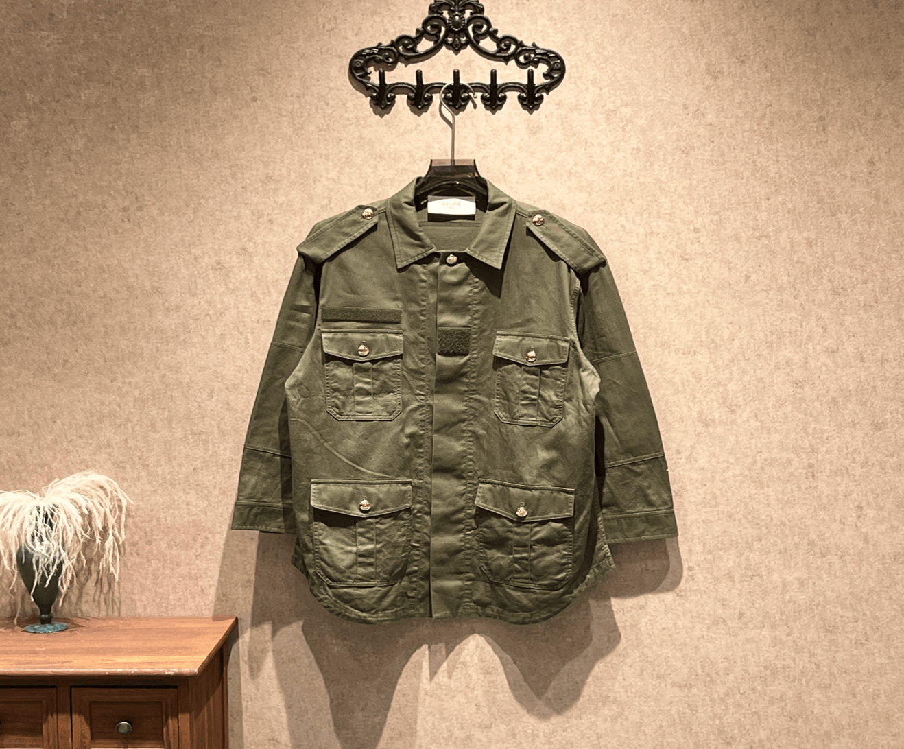 Celine Celine military green four-pocket gold-button work shirt jacket / size 36 / 99% new / 42641 SGC42641