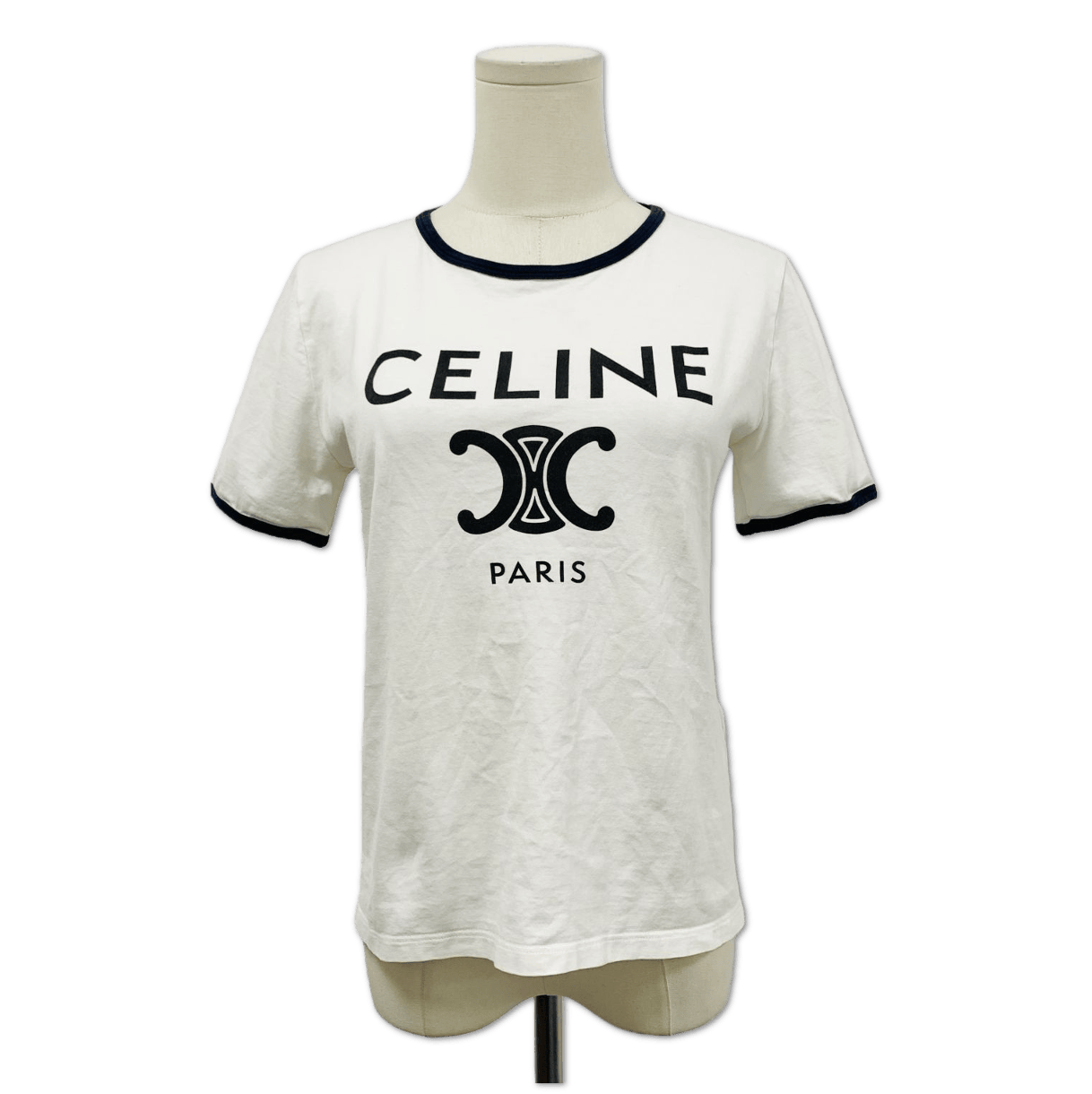 Celine Celine White Triomphe Paris Logo Ringer T-Shirt size M FQ0435811867