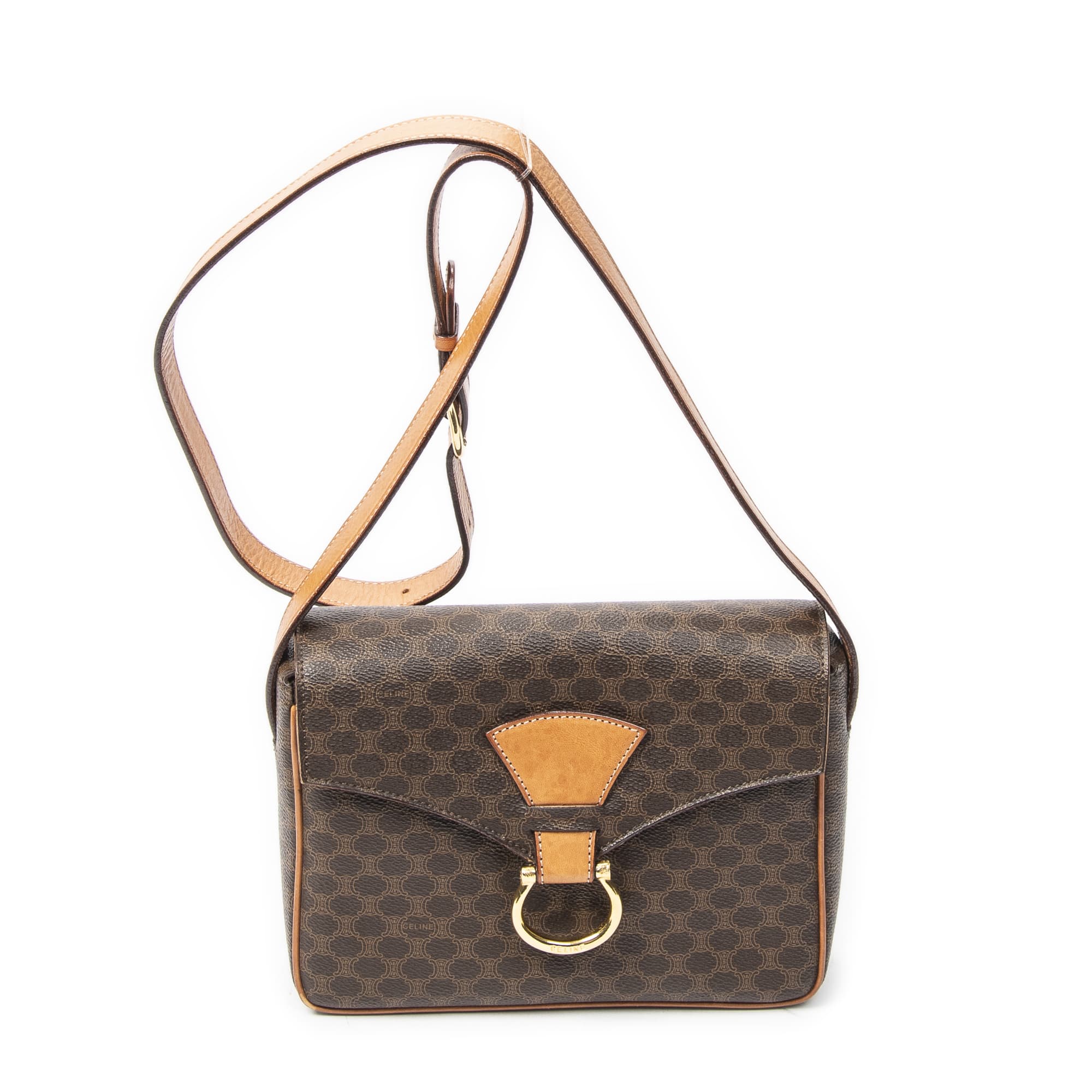 Celine Celine Brown Coated Canvas Flap Crossbody ABC4741