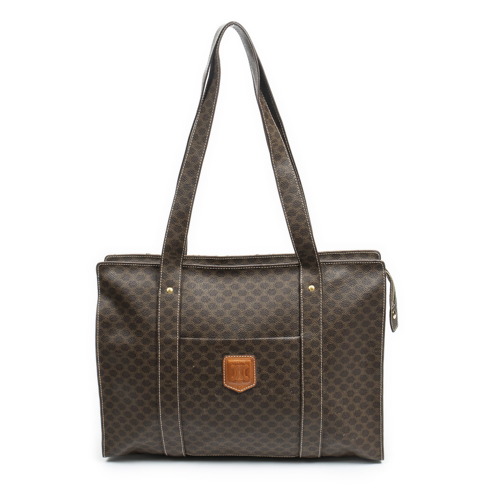 Celine Celine Brown Coated Canvas Large Square Zip Shopping Tote AAY2544