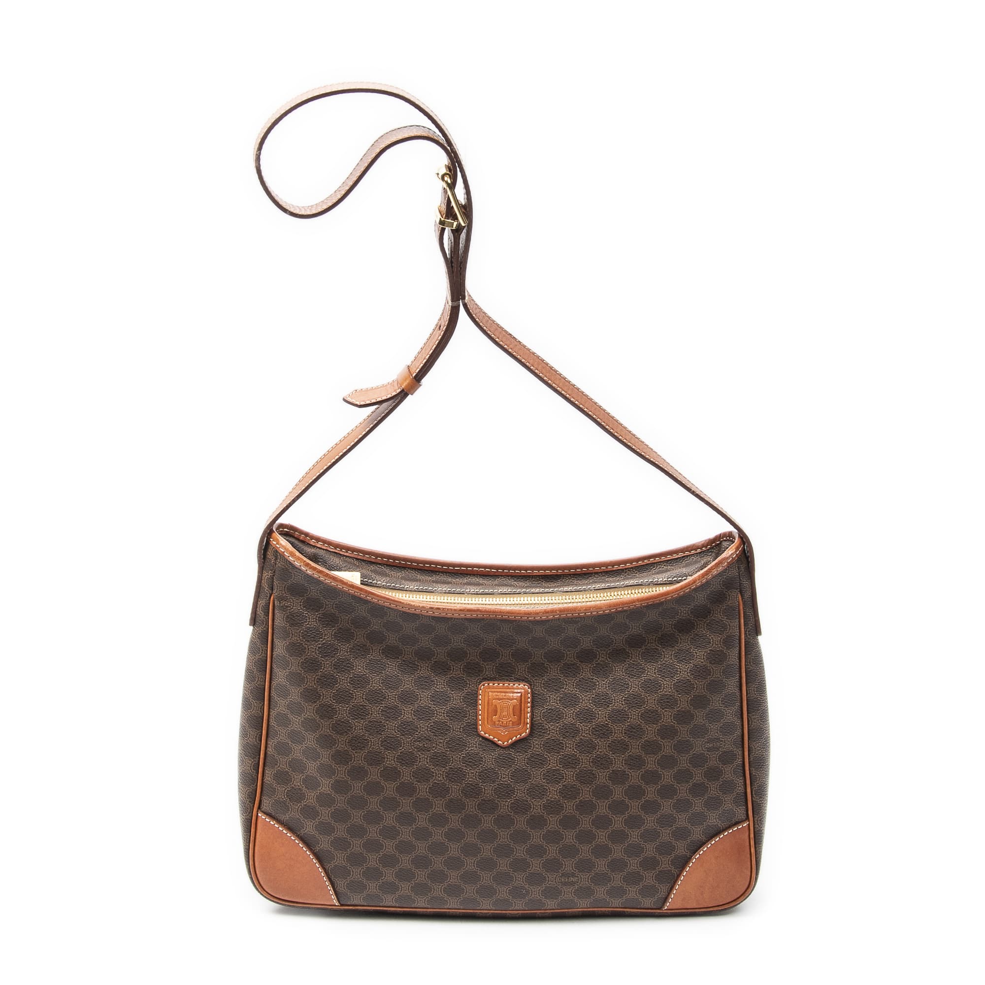 Celine Celine Brown Coated Canvas Vintage Zip Messenger ABC4324