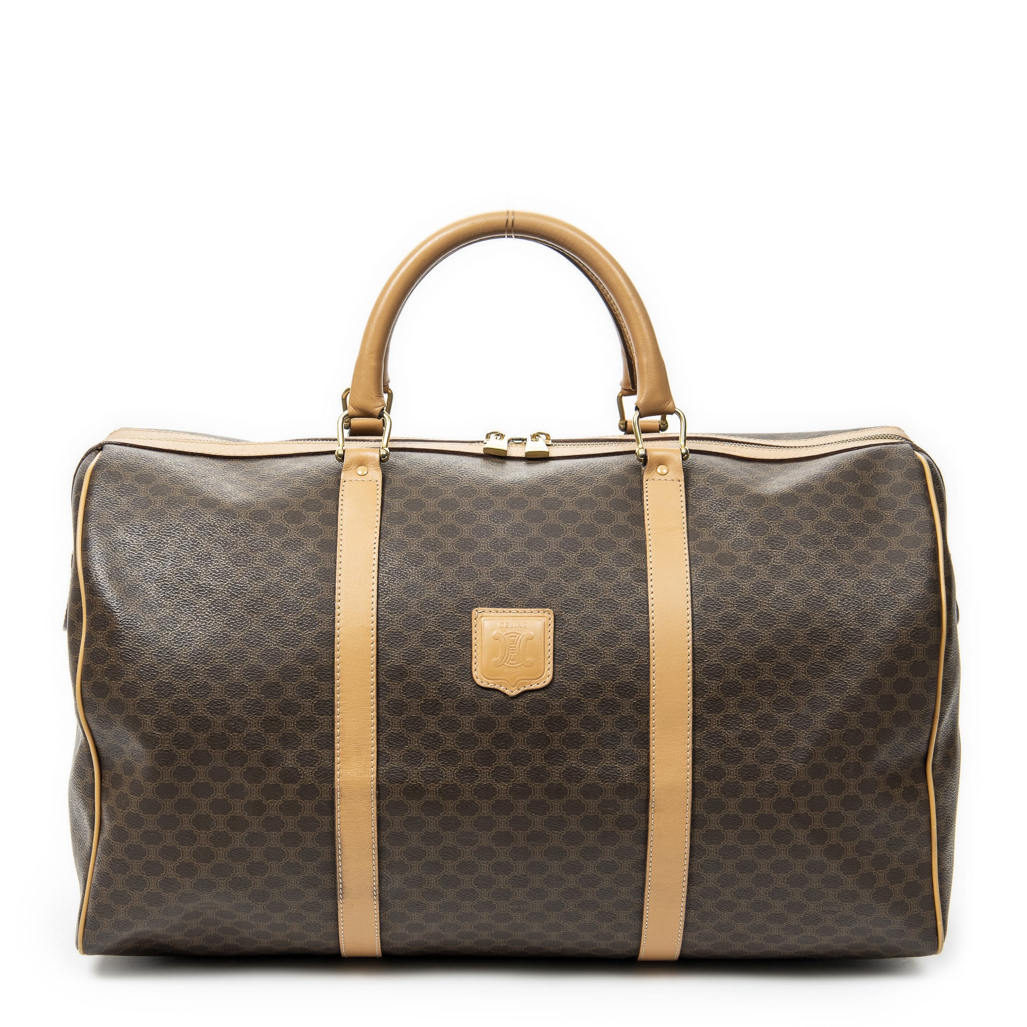 Celine Celine Brown/Tan Coated Canvas Vintage Large Travel Boston ABC0350