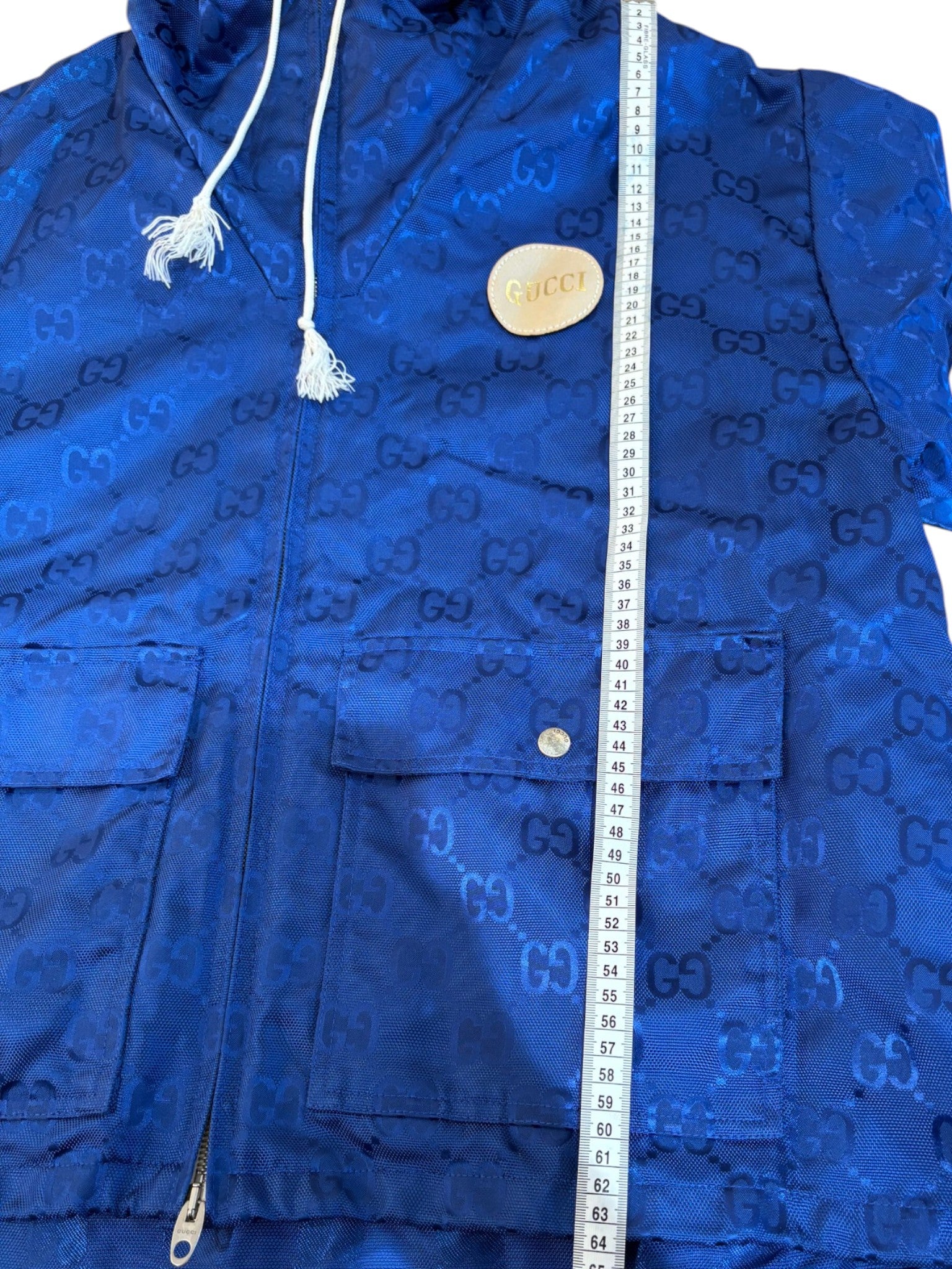 Gucci GG Logo Blue Nylon Jacket in size 46