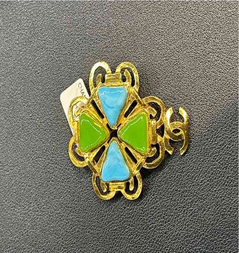 Chanel CHANEL 1995 Blue and Green Glass Brooch HZ604059