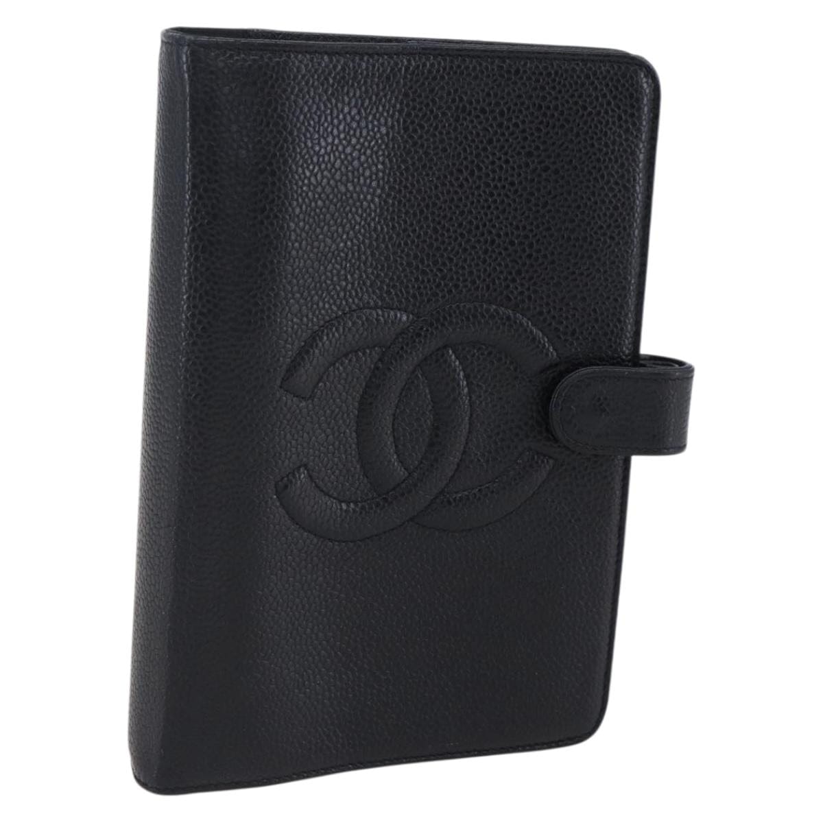 CHANEL CHANEL Agenda Day Planner Cover Caviar Skin Black Gold CC Auth BA7735