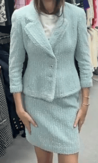 Chanel Chanel Baby Blue Tweed Blazer Skirt Set 42 102222