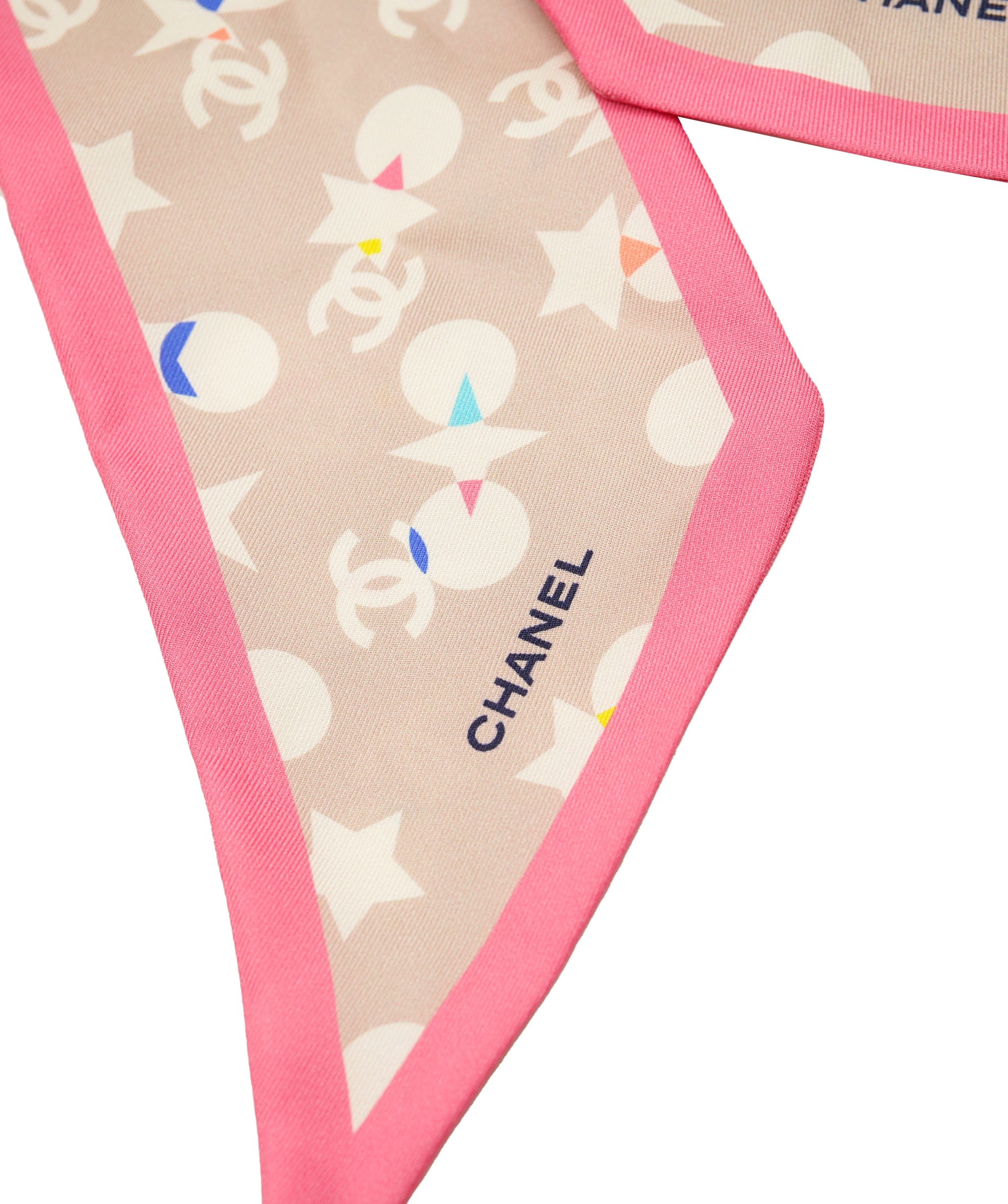 Chanel Chanel Beige/Pink Silk CC Twilly Hair Scarf ALC2311