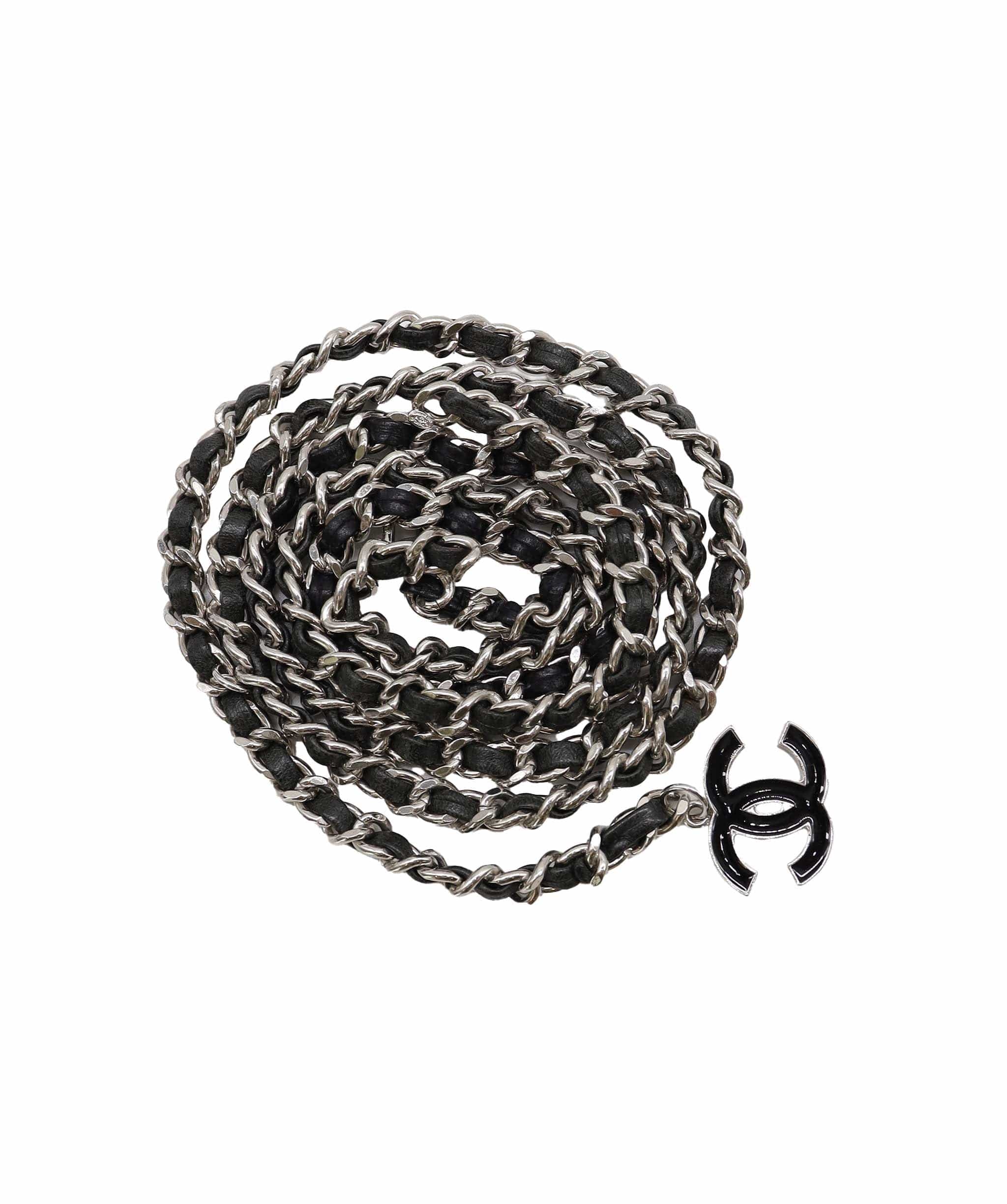 Chanel Chanel Belt Black Lambskin / Enamel CC Logo SHW #85 SKC2006