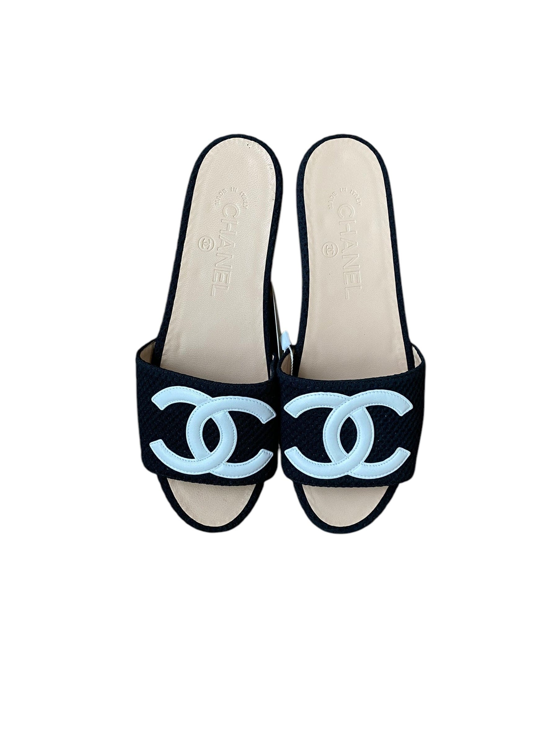 Chanel Chanel Big CC Logo Sandals Black White DXBK0273