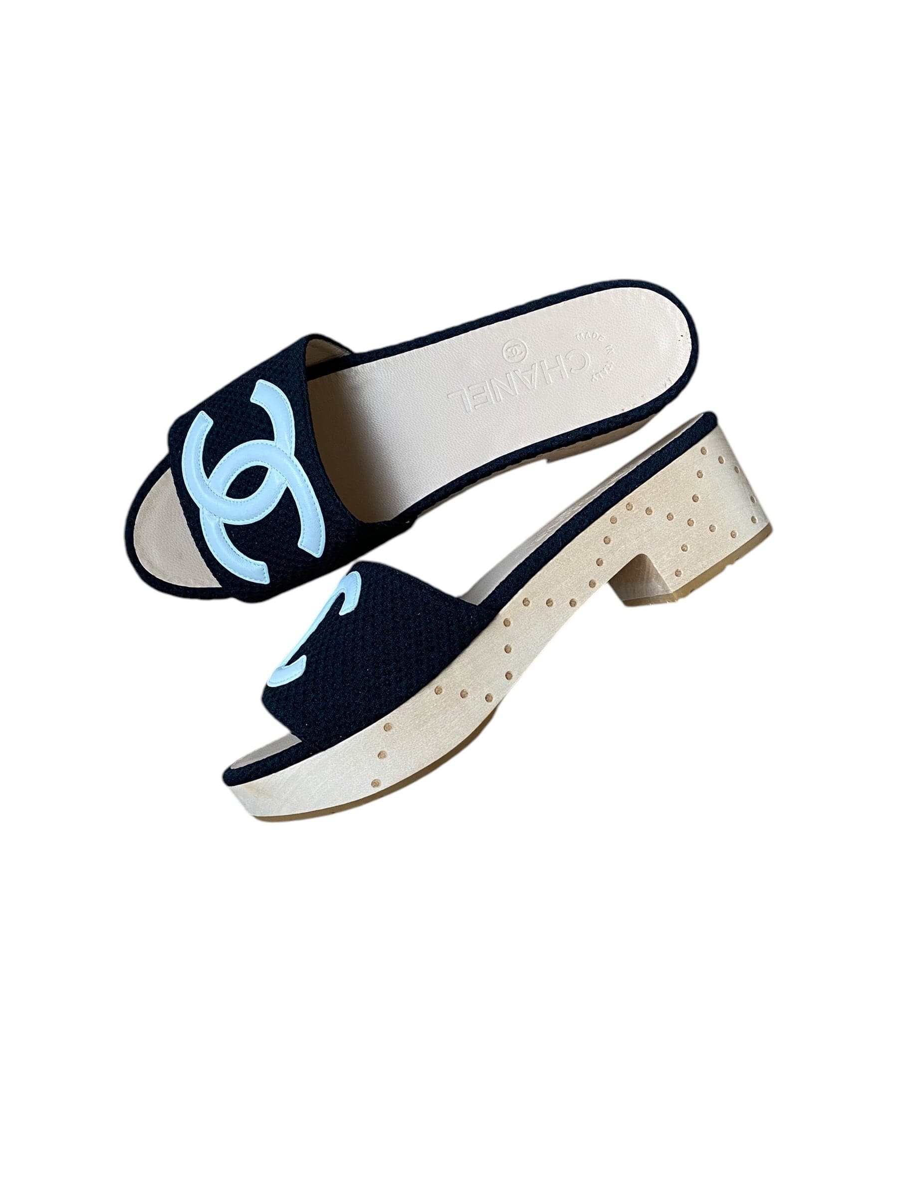 Chanel Chanel Big CC Logo Sandals Black White DXBK0273