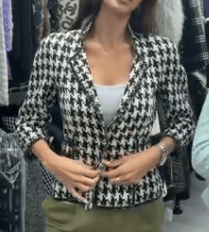 Chanel Chanel Black White Houndstooth Tweed Jacket 38 101877