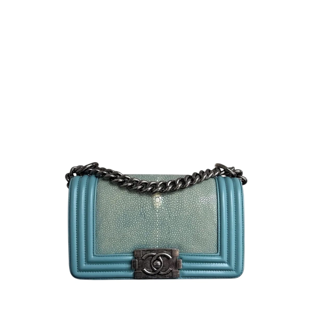 Chanel CHANEL BOY SMALL - 20CM STINGRAY TIFFANY BLUE SILVER HARDWARE SERIES 22