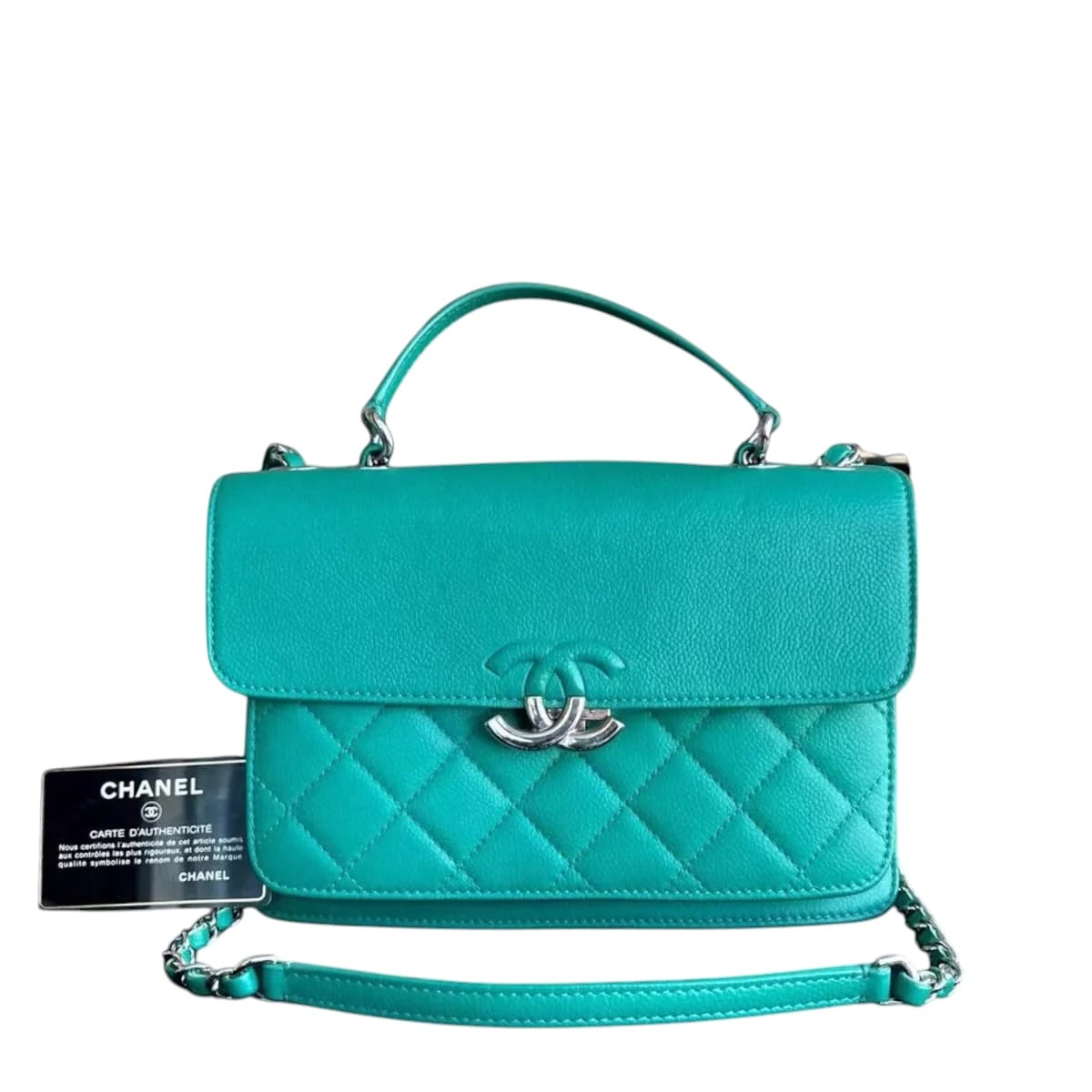 Chanel CHANEL CAVIAR 25CM 2017 URBAN HANDLE QUILTED GRAINED CALFSKIN GREEN BLUE SILVER HARDWARE SERIES 23 SYCM650