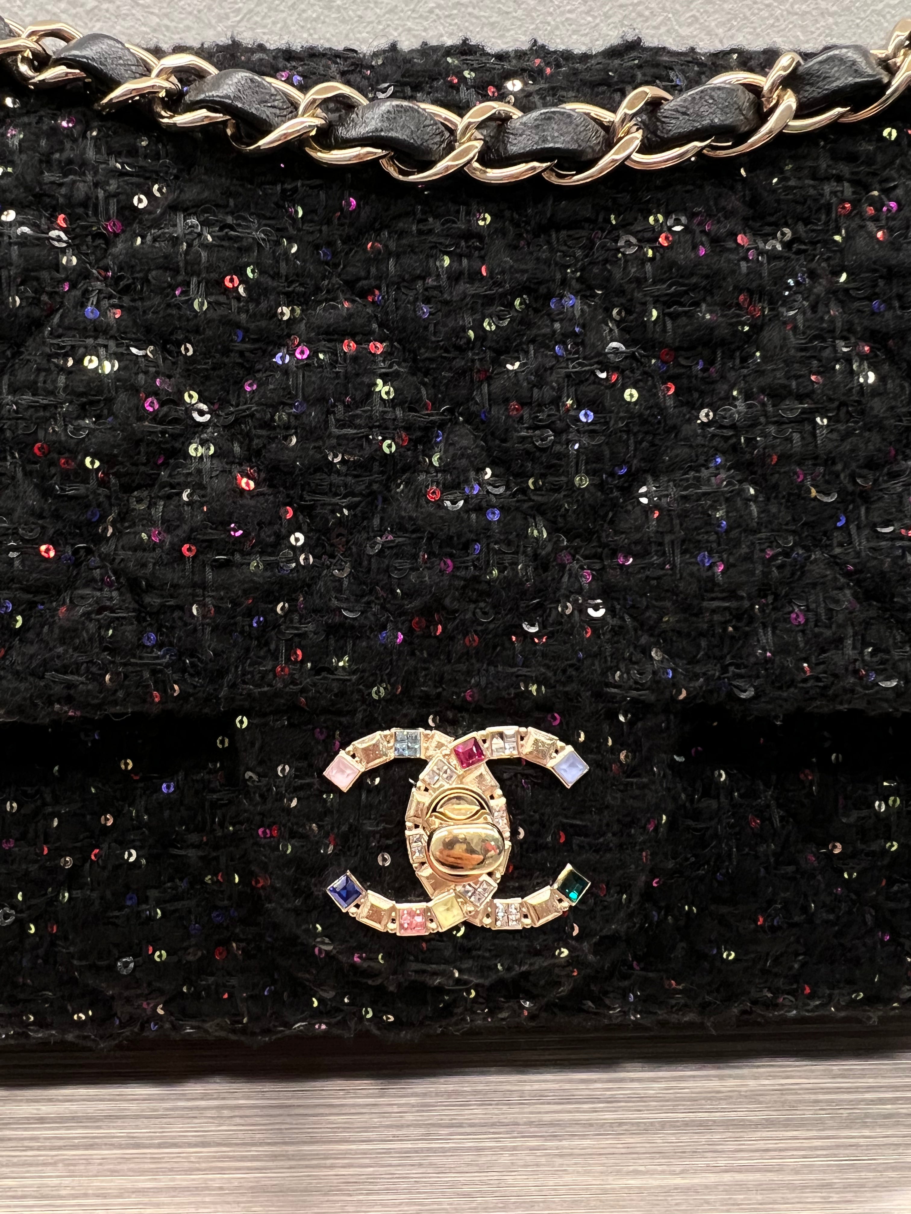 Chanel Chanel Classic Double Flap Medium Black Tweed / Sequin Jewelry CC IC SKC8211H