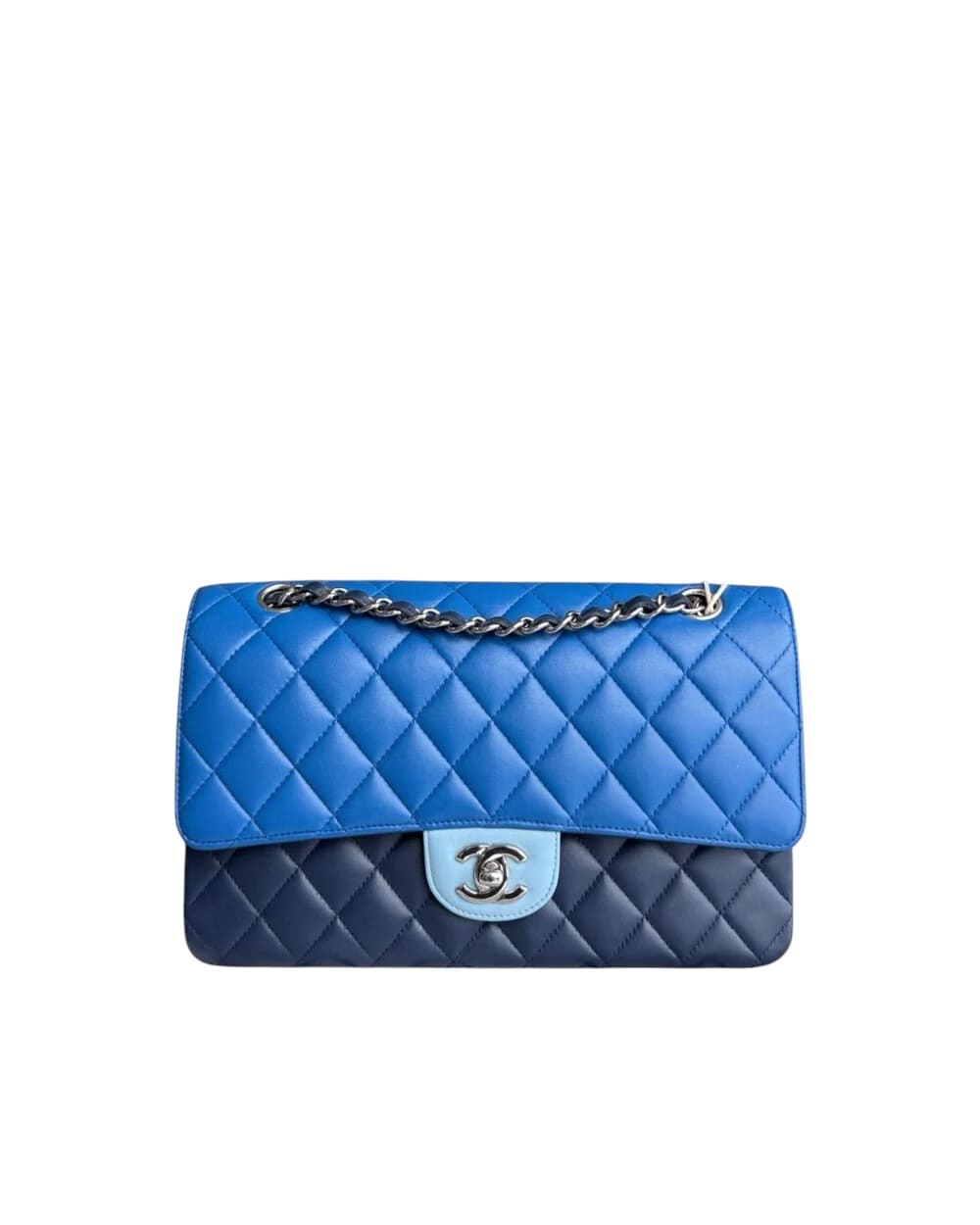 Chanel CHANEL CLASSIC FLAP MEDIUM - 25CM QUILTED LAMBSKIN TRI-COLOR BLUE SILVER HARDWARE SERIES 22 SYCM658
