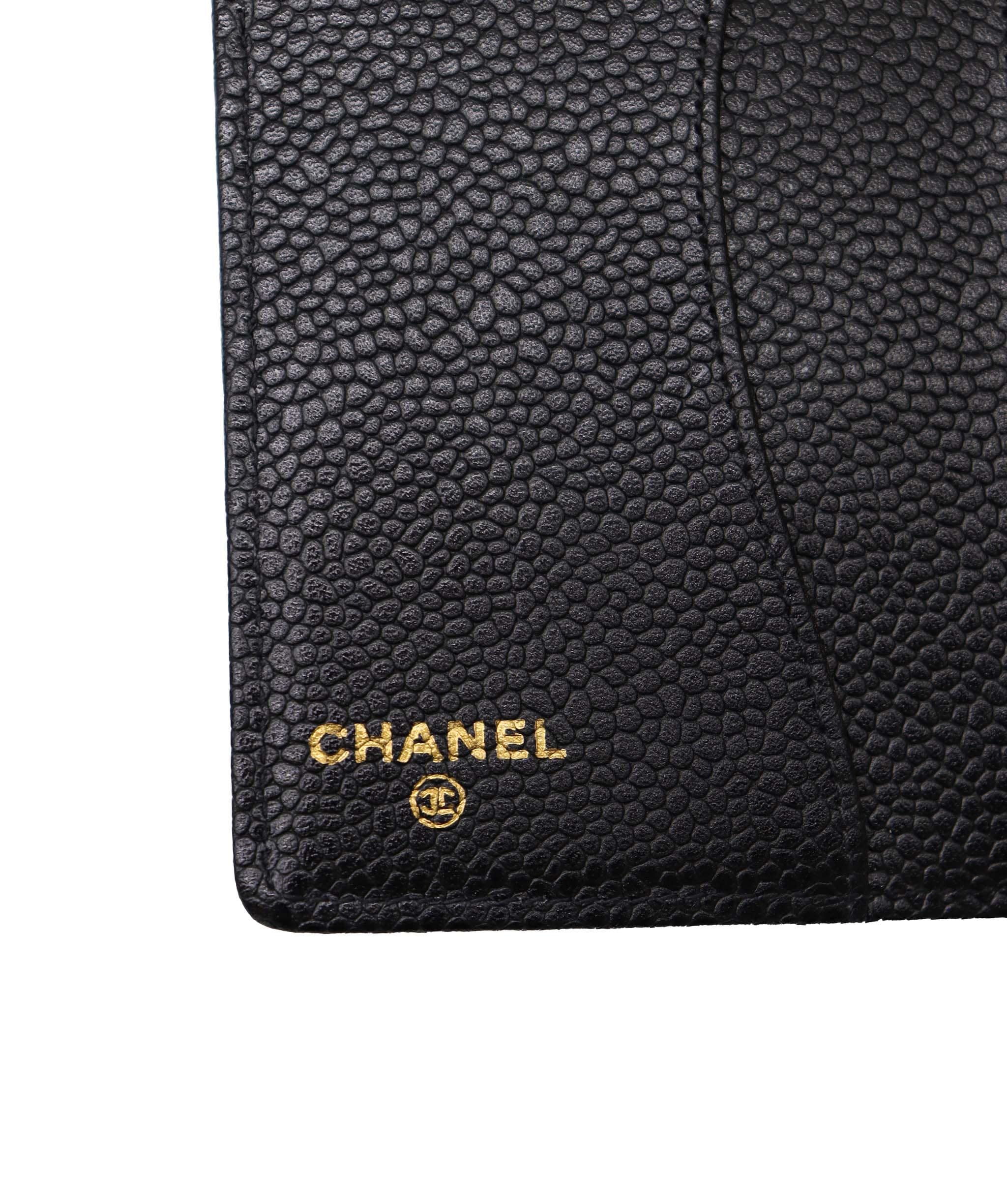 CHANEL CHANEL Day Planner Cover Caviar Skin Black Gold CC Auth ac3294