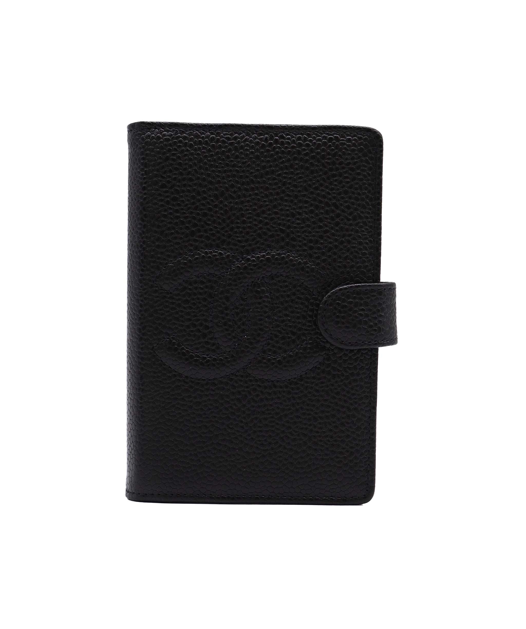 CHANEL CHANEL Day Planner Cover Caviar Skin Black Gold CC Auth ac3294