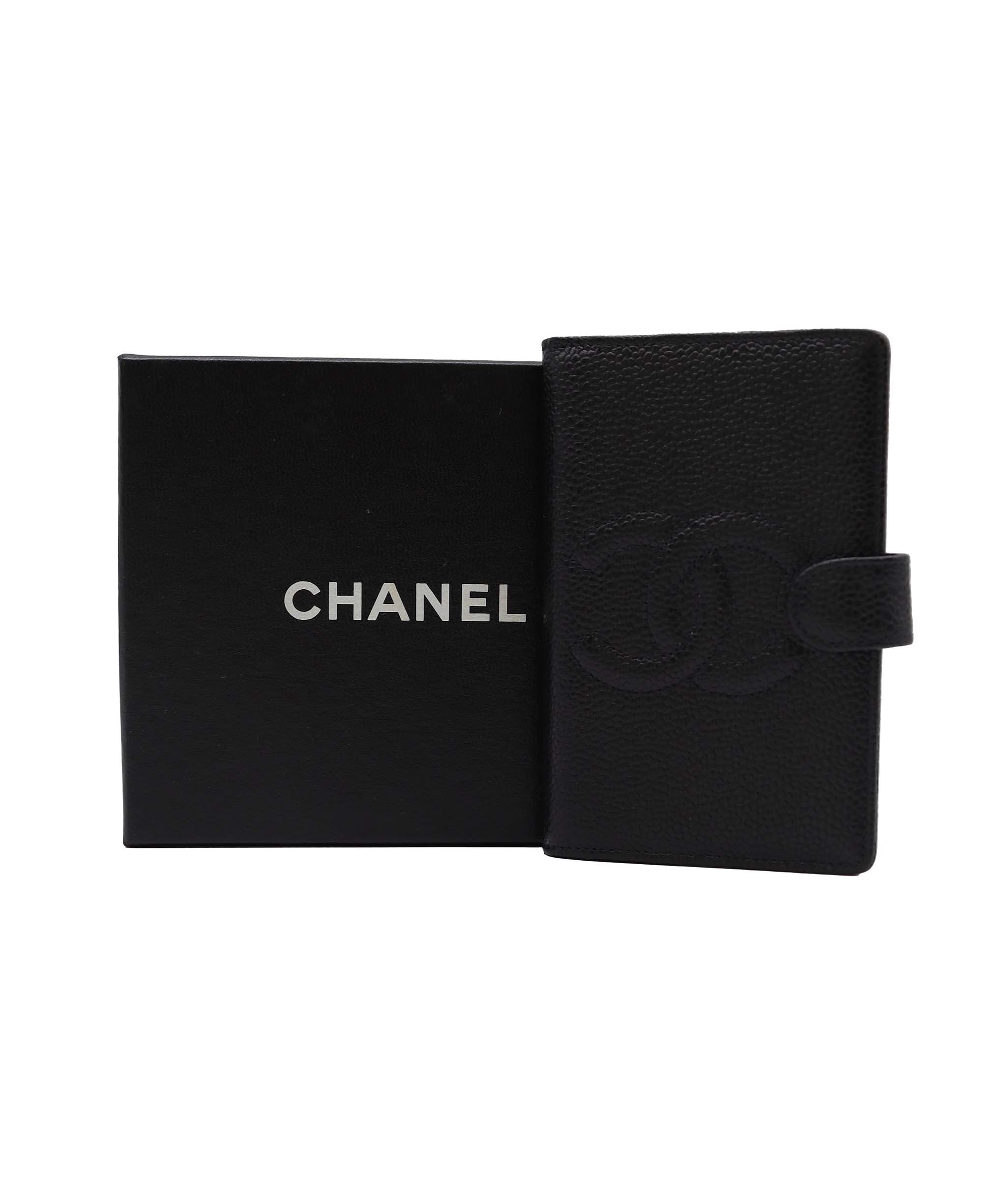 CHANEL CHANEL Day Planner Cover Caviar Skin Black Gold CC Auth ac3294