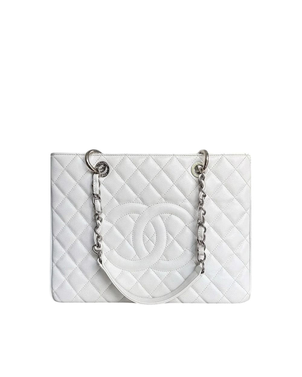 Chanel CHANEL GST GRAND SHOPPING TOTE - CAVIAR QUILTED WHITE SILVER HARDWARE SERIES 14 SYCM664