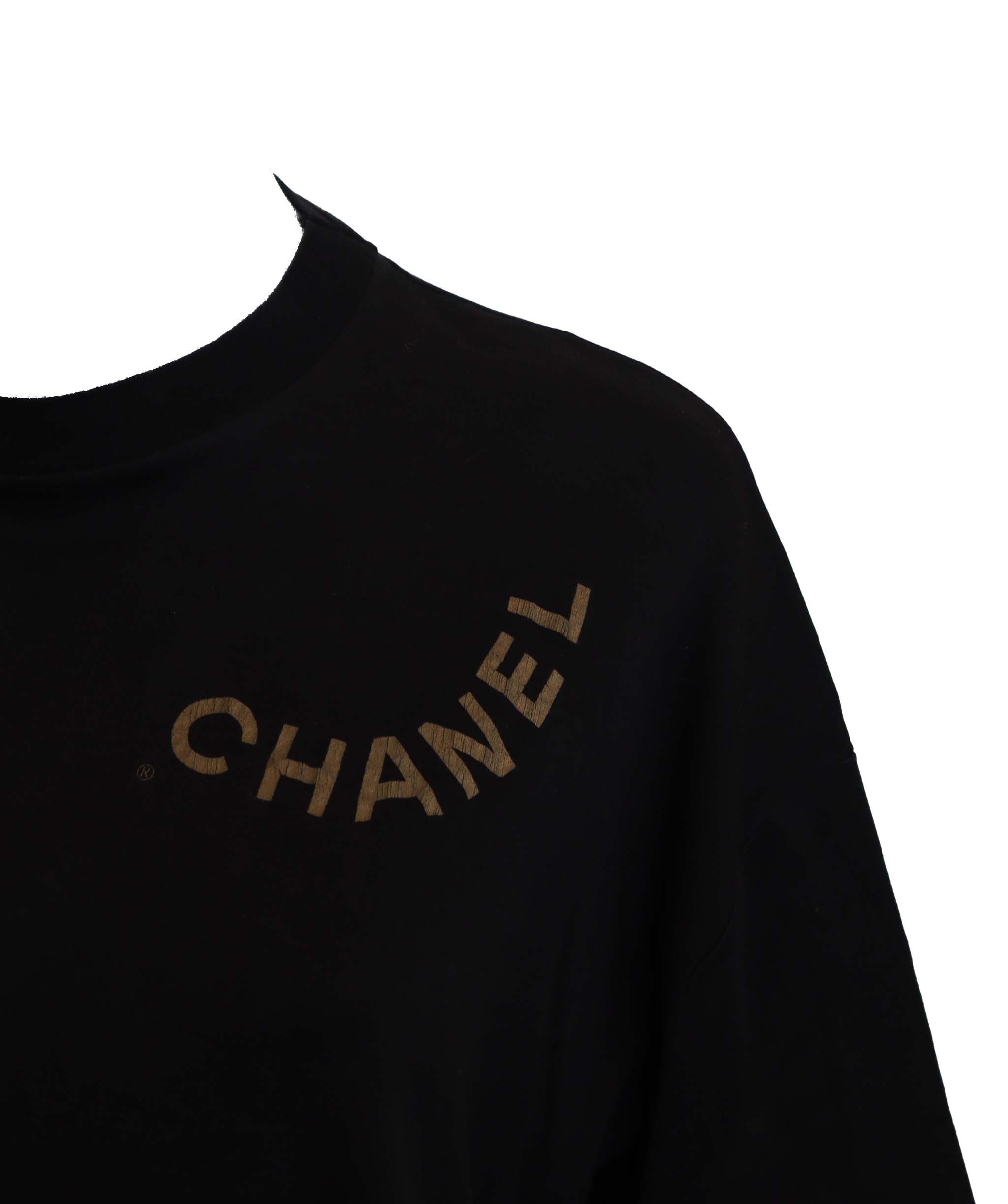Chanel Chanel Logo Cotton Black Short sleeve top size XL DXBS3644