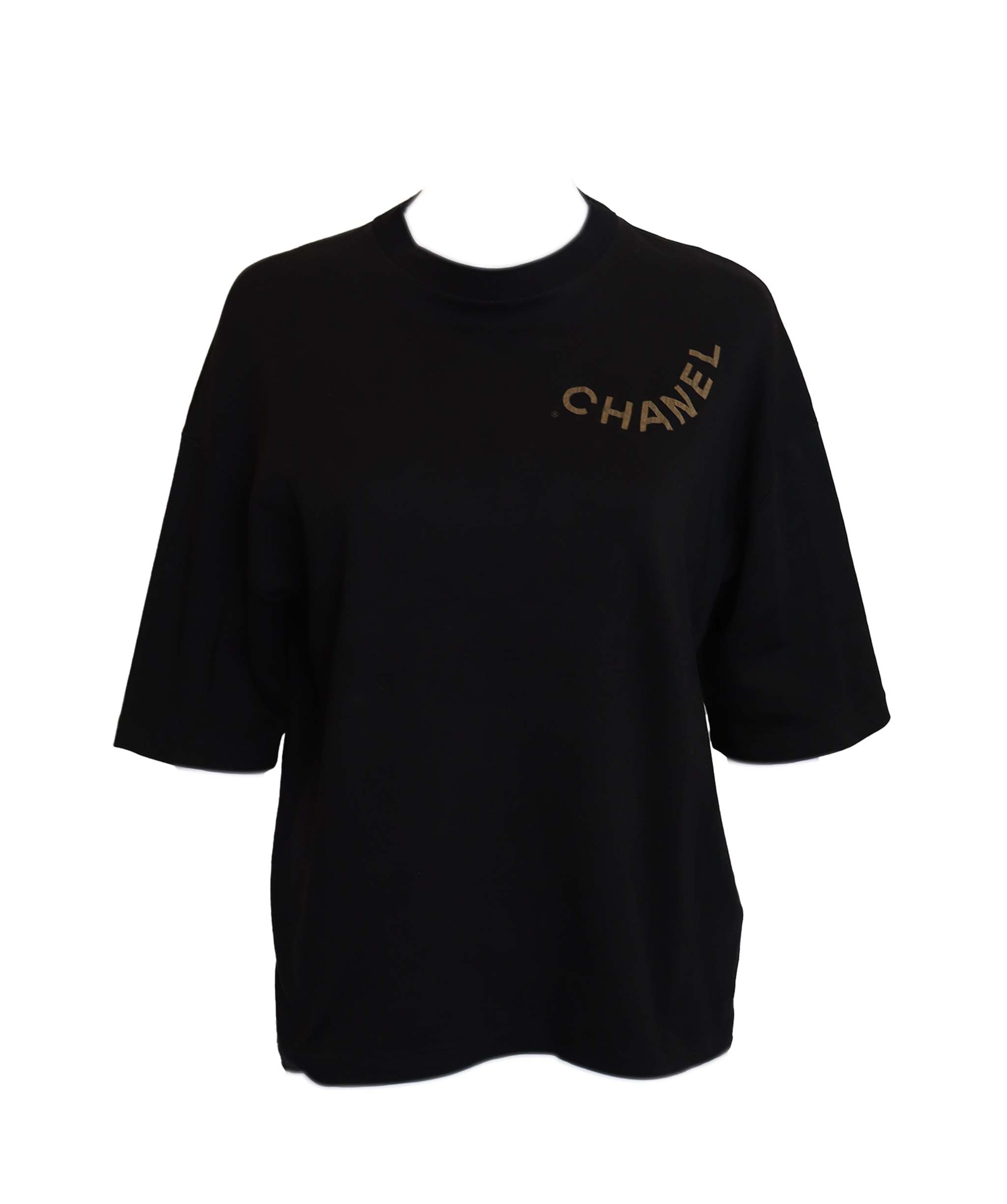 Chanel Chanel Logo Cotton Black Short sleeve top size XL DXBS3644