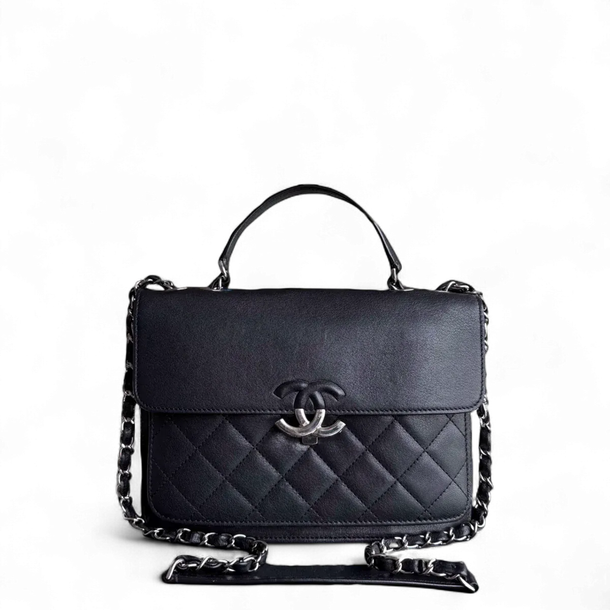 Chanel CHANEL MEDIUM CC BOX FLAP - QUILTED CALFSKIN BLACK SILVER HARDWARE SERIES 25 SYCM622