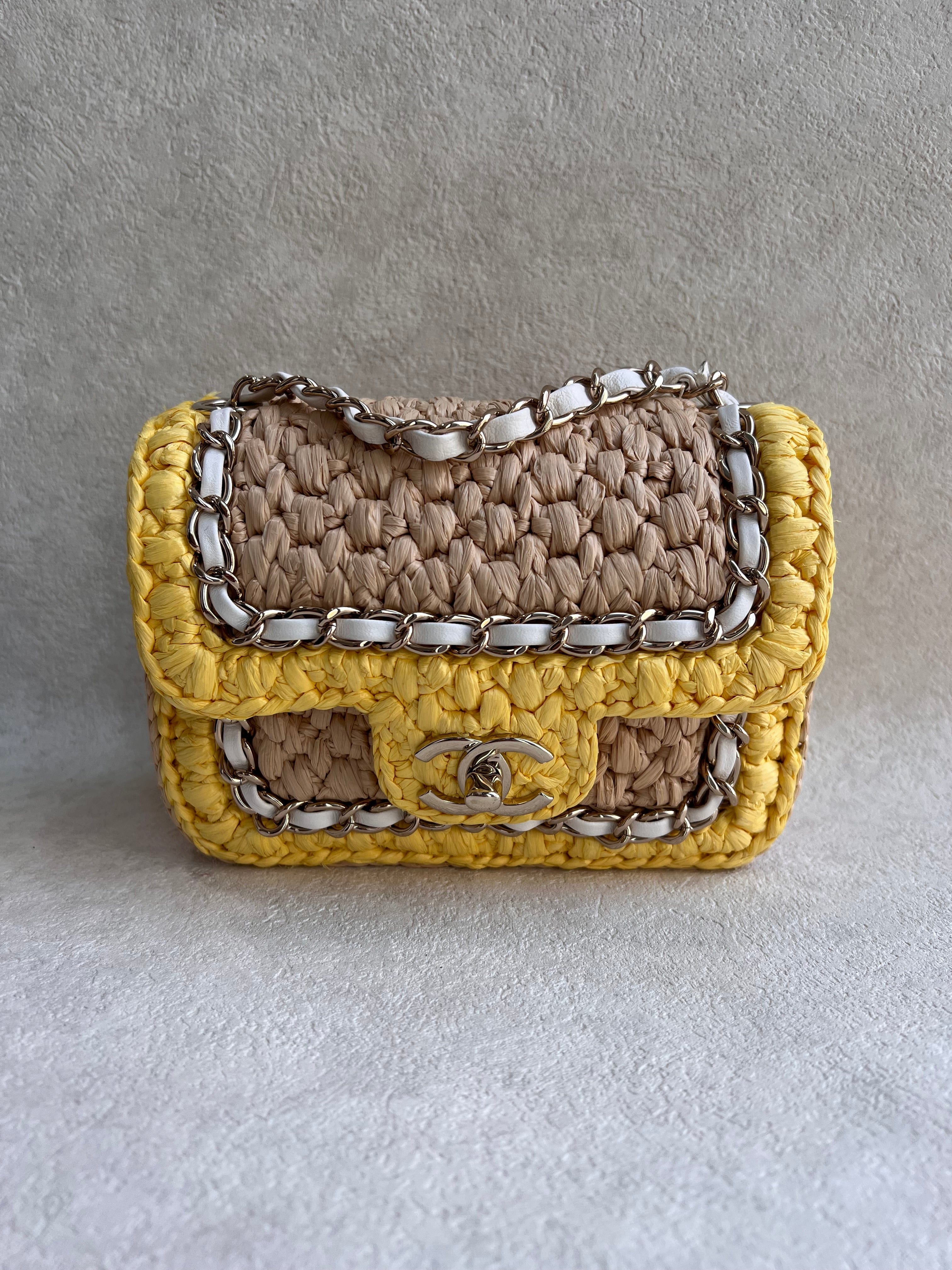 Chanel Chanel Mini Square Wicker Flap Natural/Yellow LGHW SYCYB1054