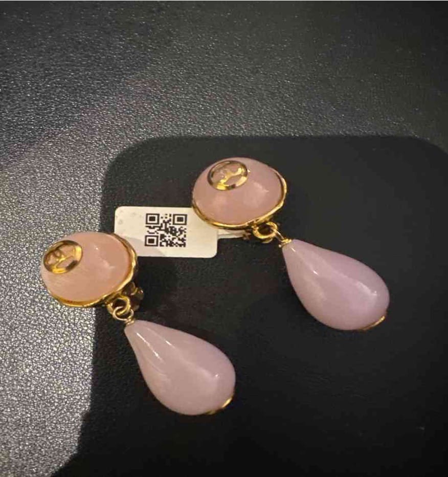 Chanel CHANEL Pink Glass Plush Pendant Earrings LE502003