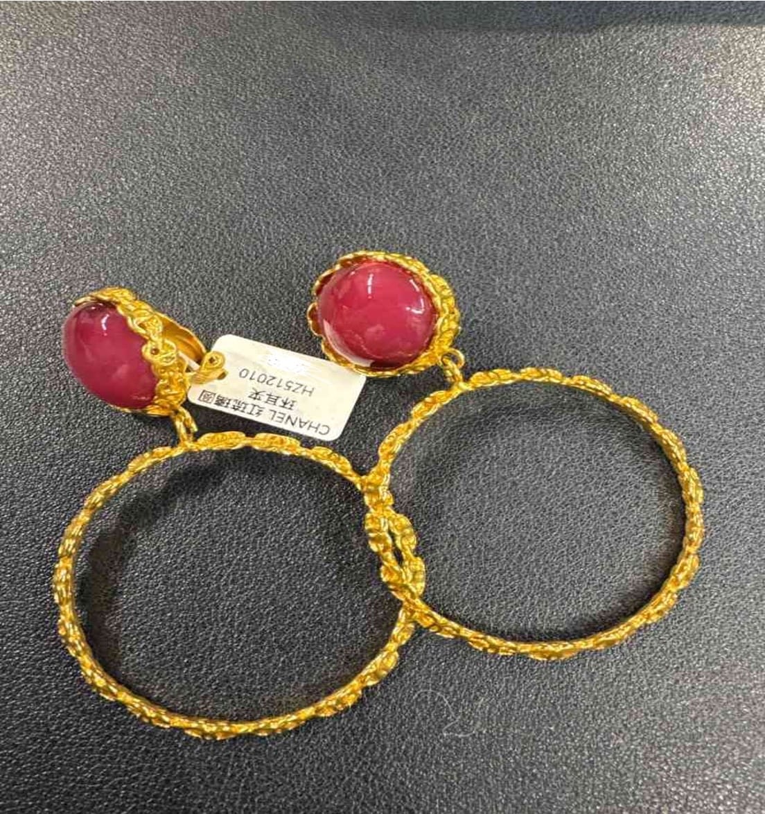 Chanel CHANEL Red Glass Hoop Earrings HZ512010