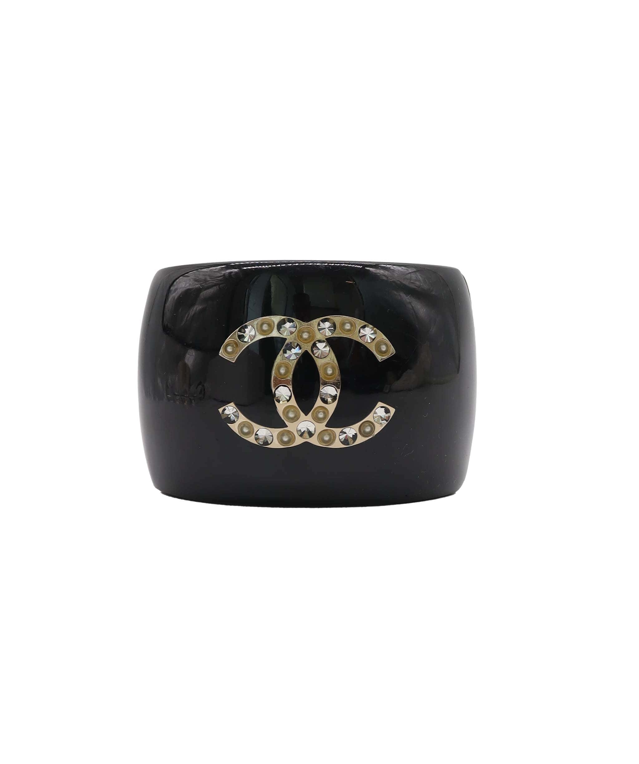Chanel CHANEL RESIN CRYSTAL CUFF BRACELET BLACK ASC7320