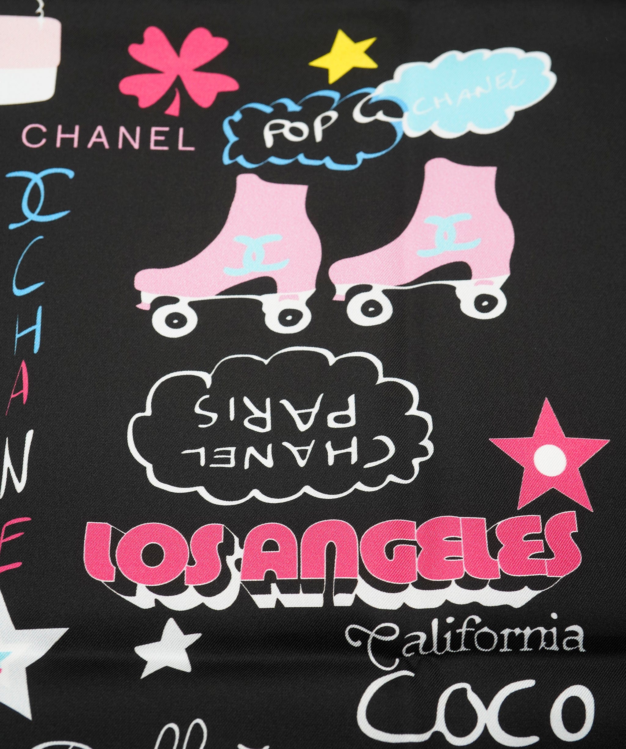 Chanel Chanel silk scarf, black multicolors with blue contours, excellent condition AKL0117