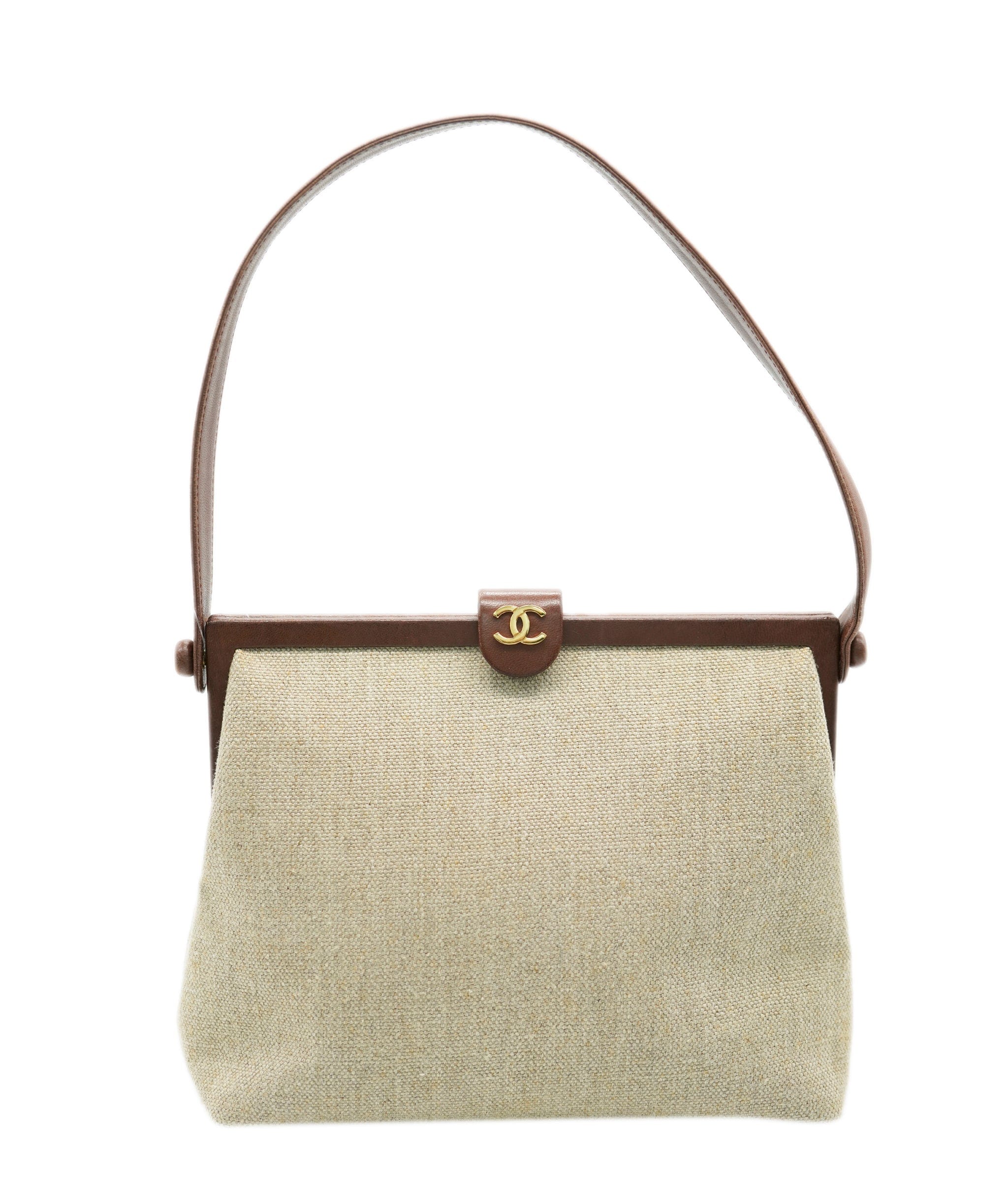 Chanel Chanel Vintage Beige Linen CC Frame Shoulder Bag DBXS3244